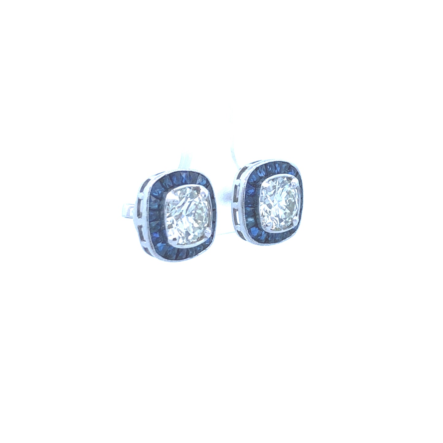 Diamond & Blue Sapphire Halo Earrings D3.00CT K/VS 2.45CT 18K WG
