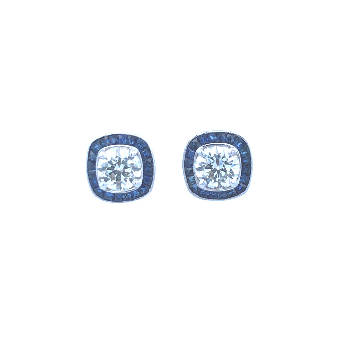 Diamond & Blue Sapphire Halo Earrings D3.00CT K/VS 2.45CT 18K WG