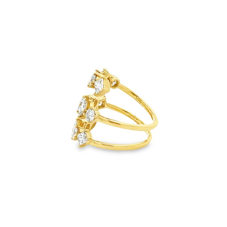 Triple Row Fancy Diamond Ring Mix Shape 2.94CT G/SI1-VS 18K Yellow Gold
