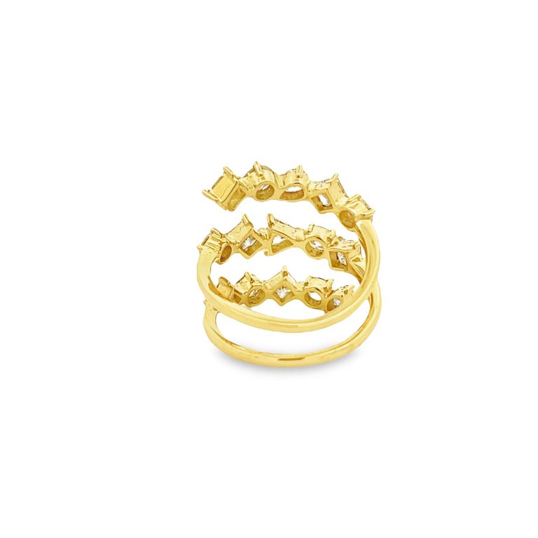 Triple Row Fancy Diamond Ring Mix Shape 2.94CT G/SI1-VS 18K Yellow Gold