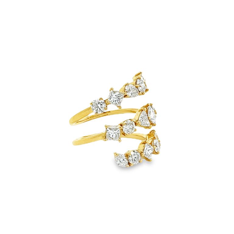 Triple Row Fancy Diamond Ring Mix Shape 2.94CT G/SI1-VS 18K Yellow Gold