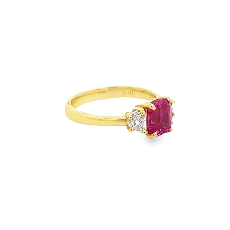 Pink Sapphire 1.74CT GIA No Heat & Cadillac Diamonds 0.39CT 18K Yellow Ring