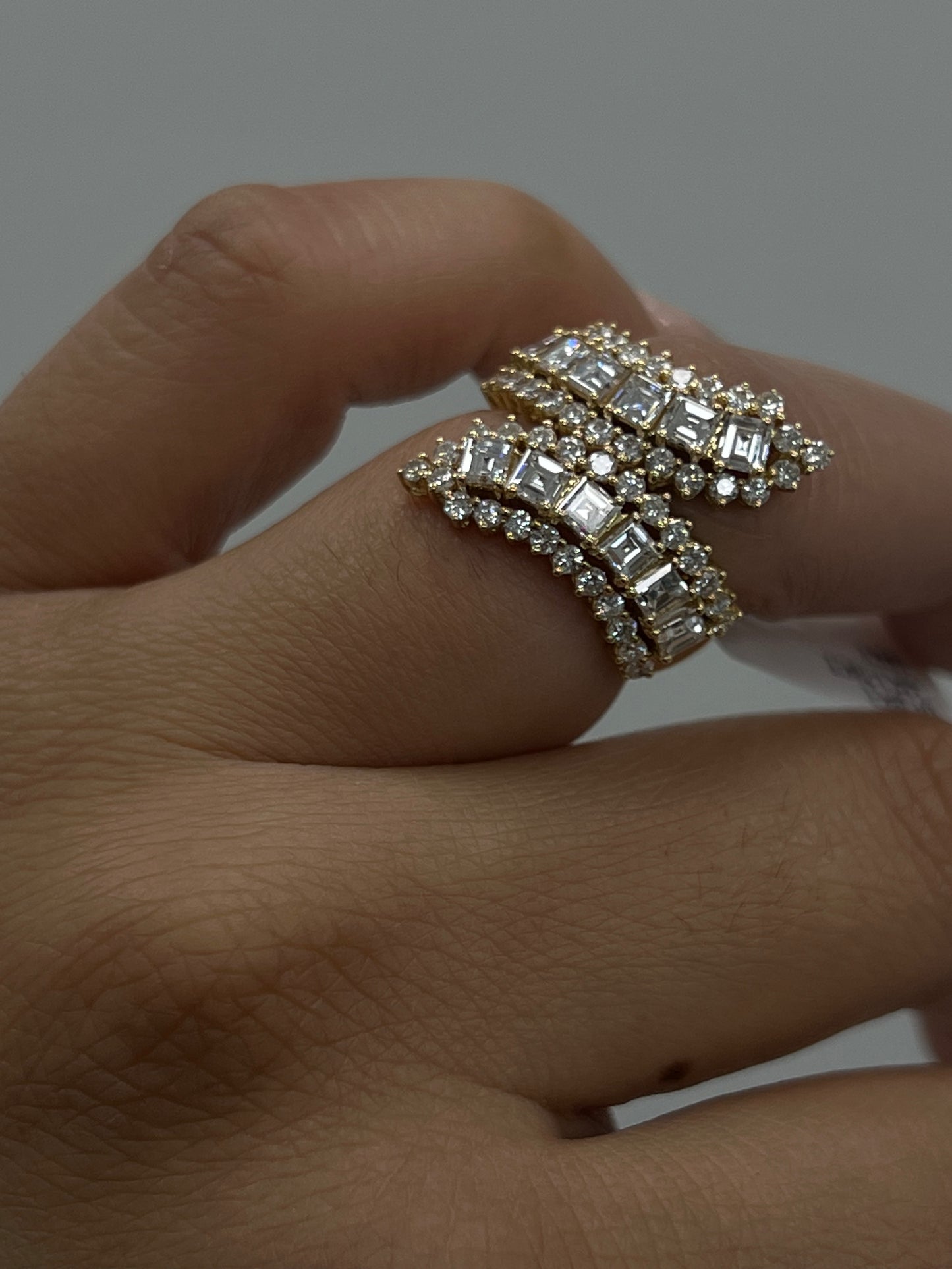 18K Yellow Gold Spiral Ring with Asscher & Round Diamonds - 1.70ct ASC, 1.20ct D