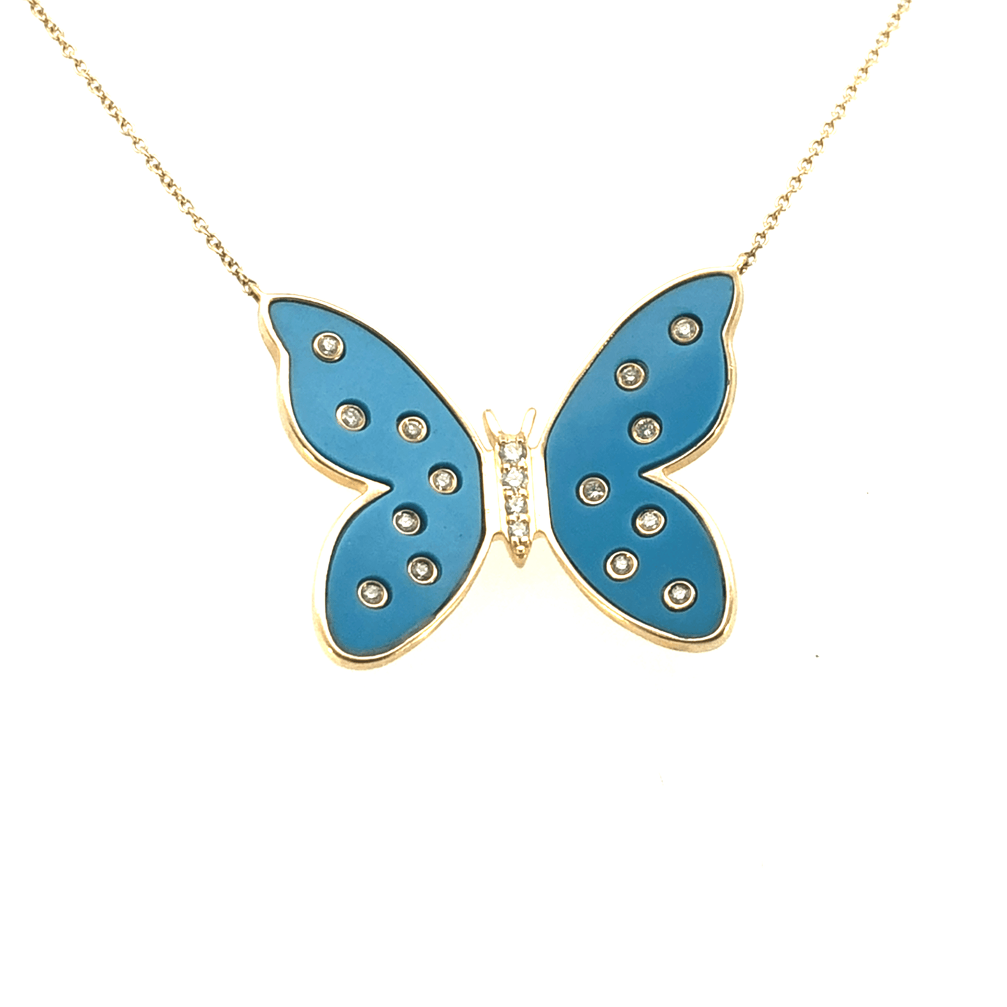 Butterfly Bliss Necklace- 14K Yellow Gold | 0.14 ct Diamonds | Blue Opal Inlay