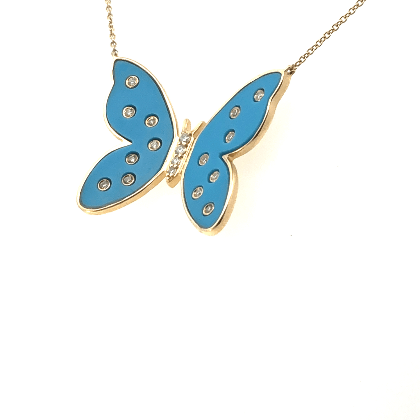 Butterfly Bliss Necklace- 14K Yellow Gold | 0.14 ct Diamonds | Blue Opal Inlay
