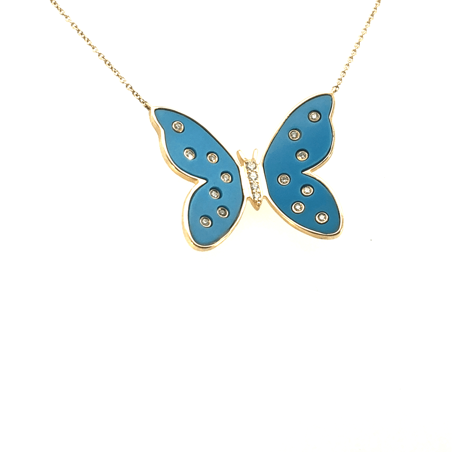 Butterfly Bliss Necklace- 14K Yellow Gold | 0.14 ct Diamonds | Blue Opal Inlay