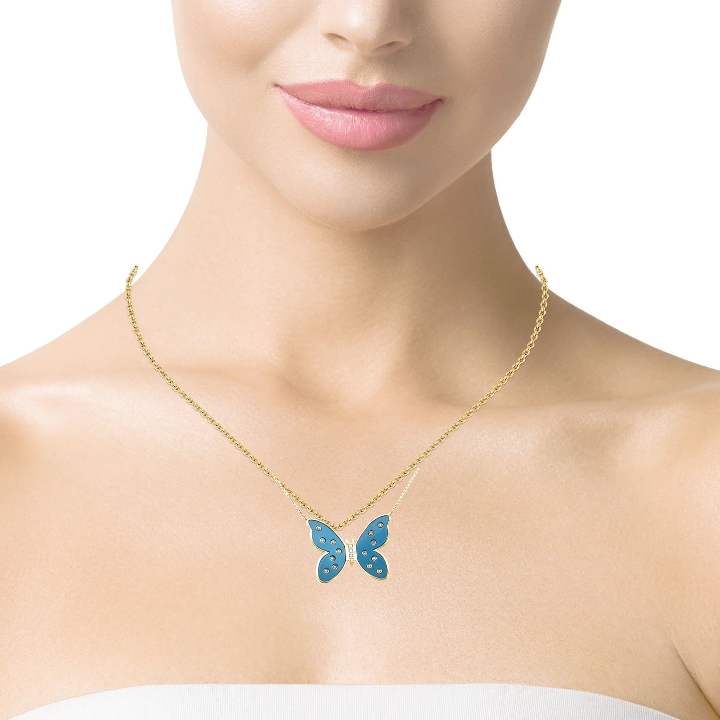 Butterfly Bliss Necklace- 14K Yellow Gold | 0.14 ct Diamonds | Blue Opal Inlay
