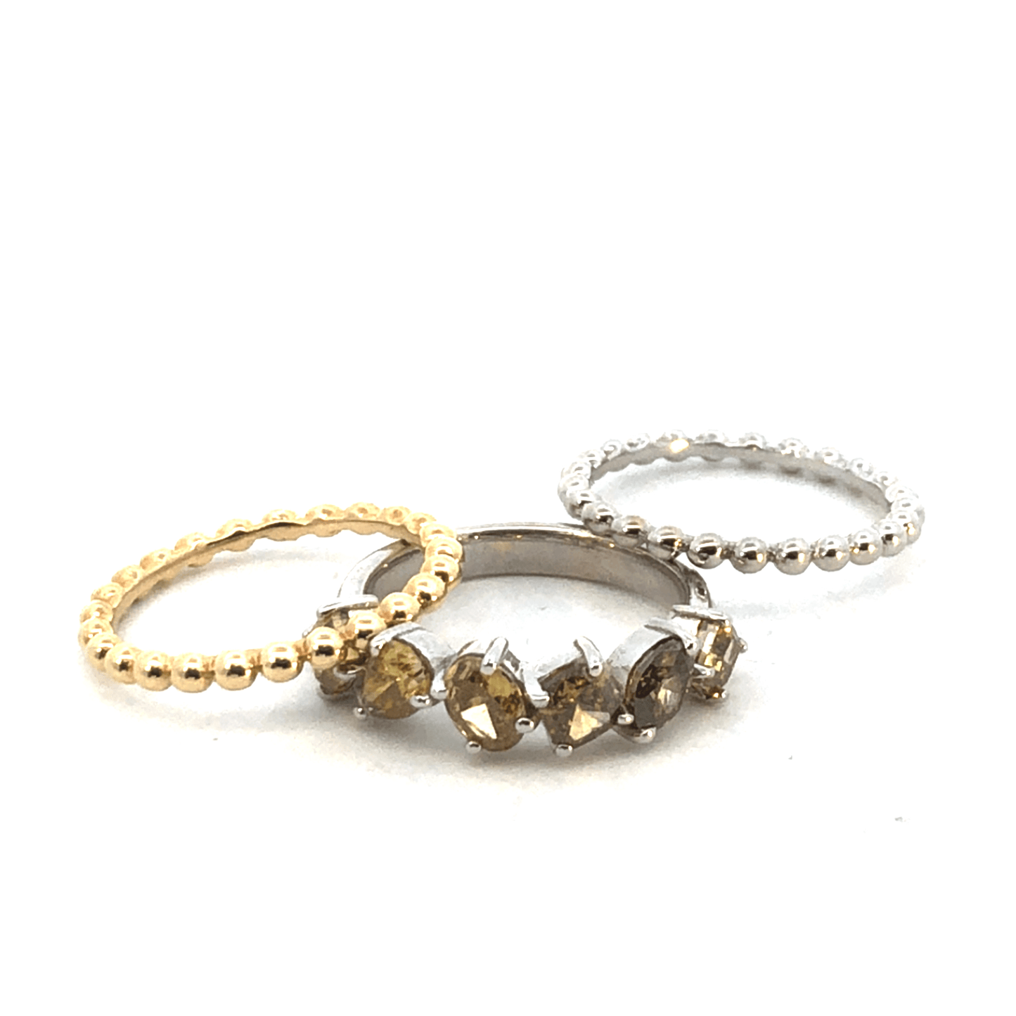 Elegant 18K White & Yellow Gold Ring Trio - 2.56ct Total Fancy Diamonds