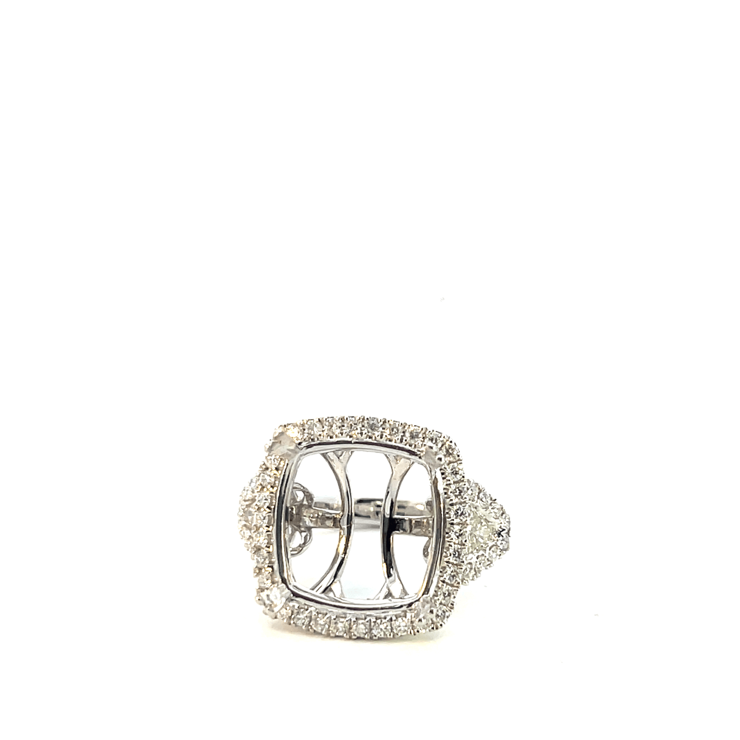 Diamond Pave Cushion Halo Ring Setting – 1.37ct 18K White Gold