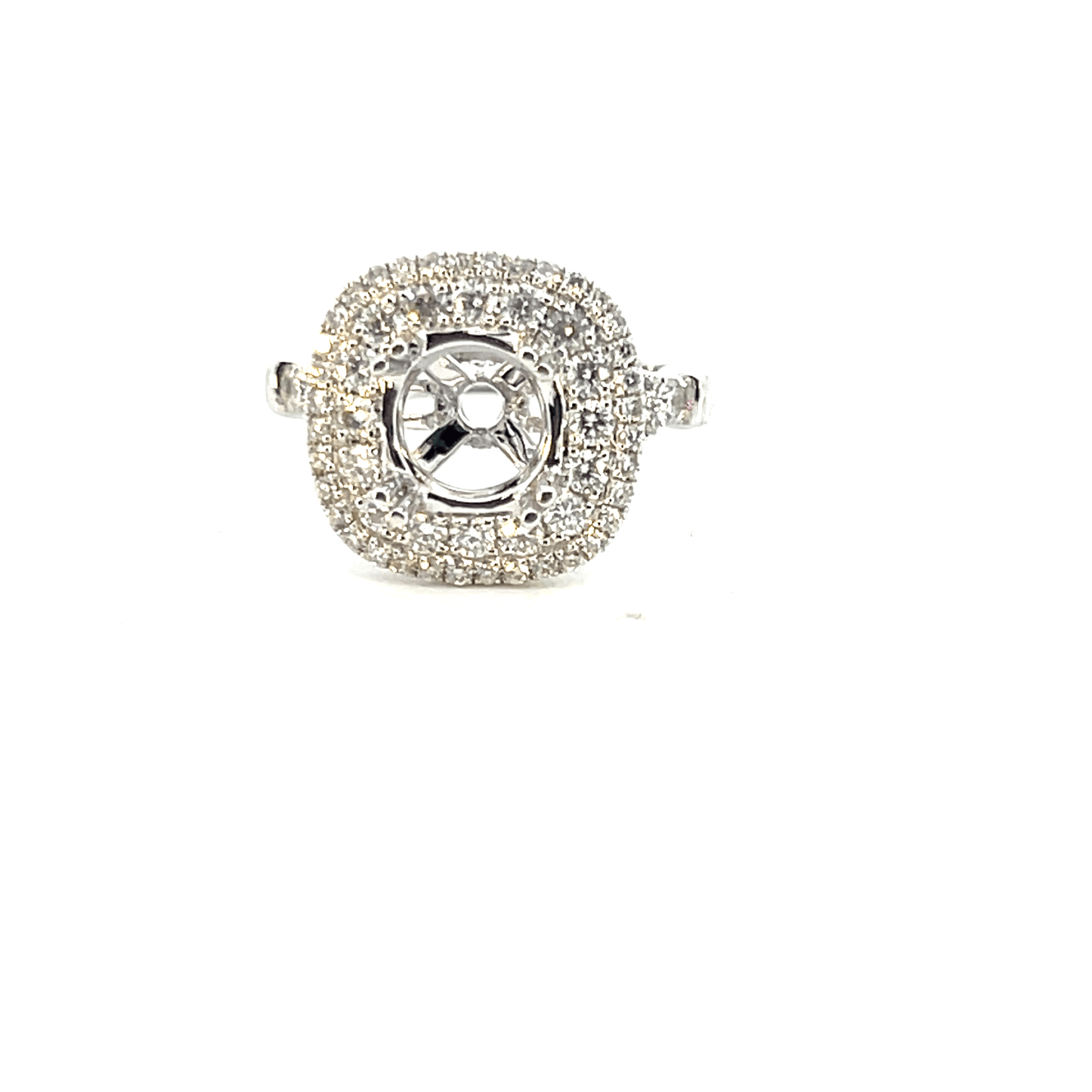 18K White Gold Double Halo Diamond Engagement Ring Setting – 0.82CT