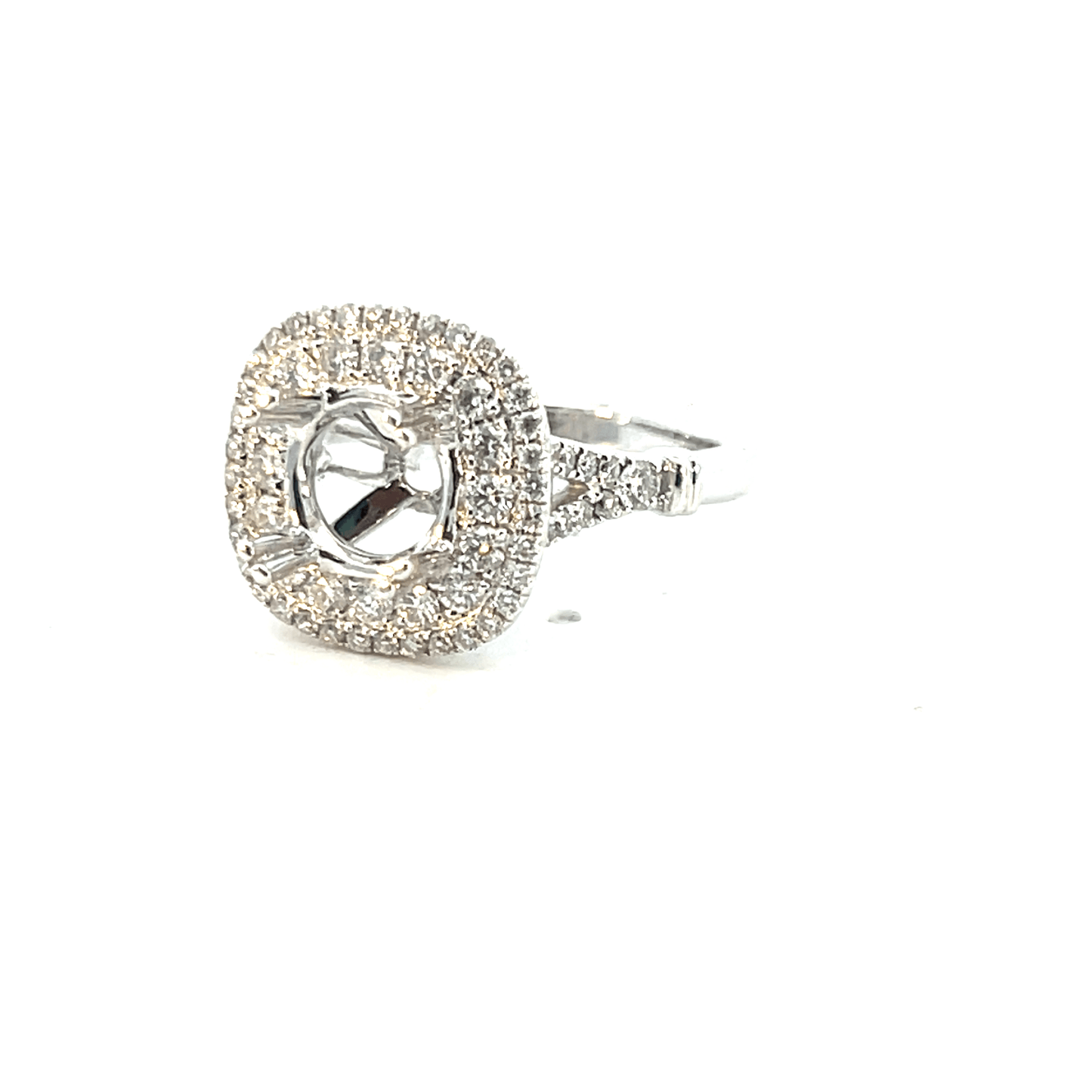 18K White Gold Double Halo Diamond Engagement Ring Setting – 0.82CT