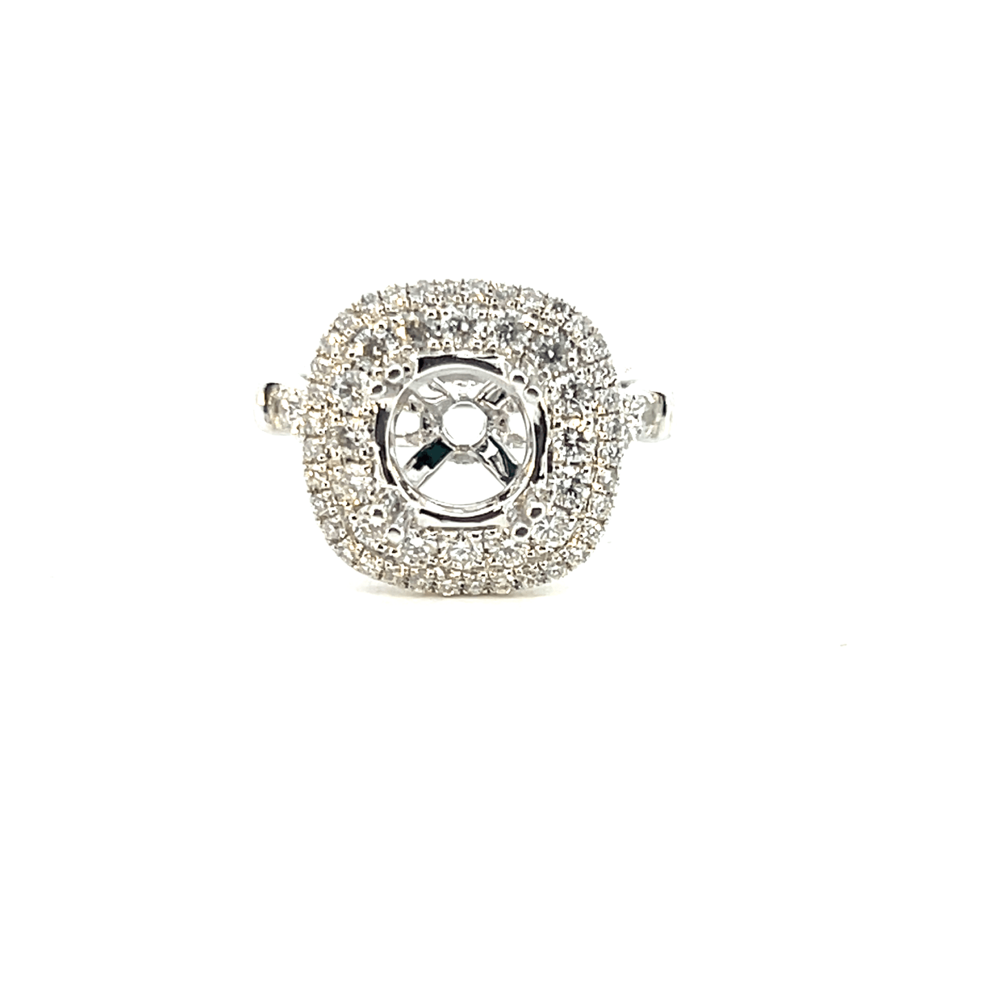 18K White Gold Double Halo Diamond Engagement Ring Setting – 0.82CT