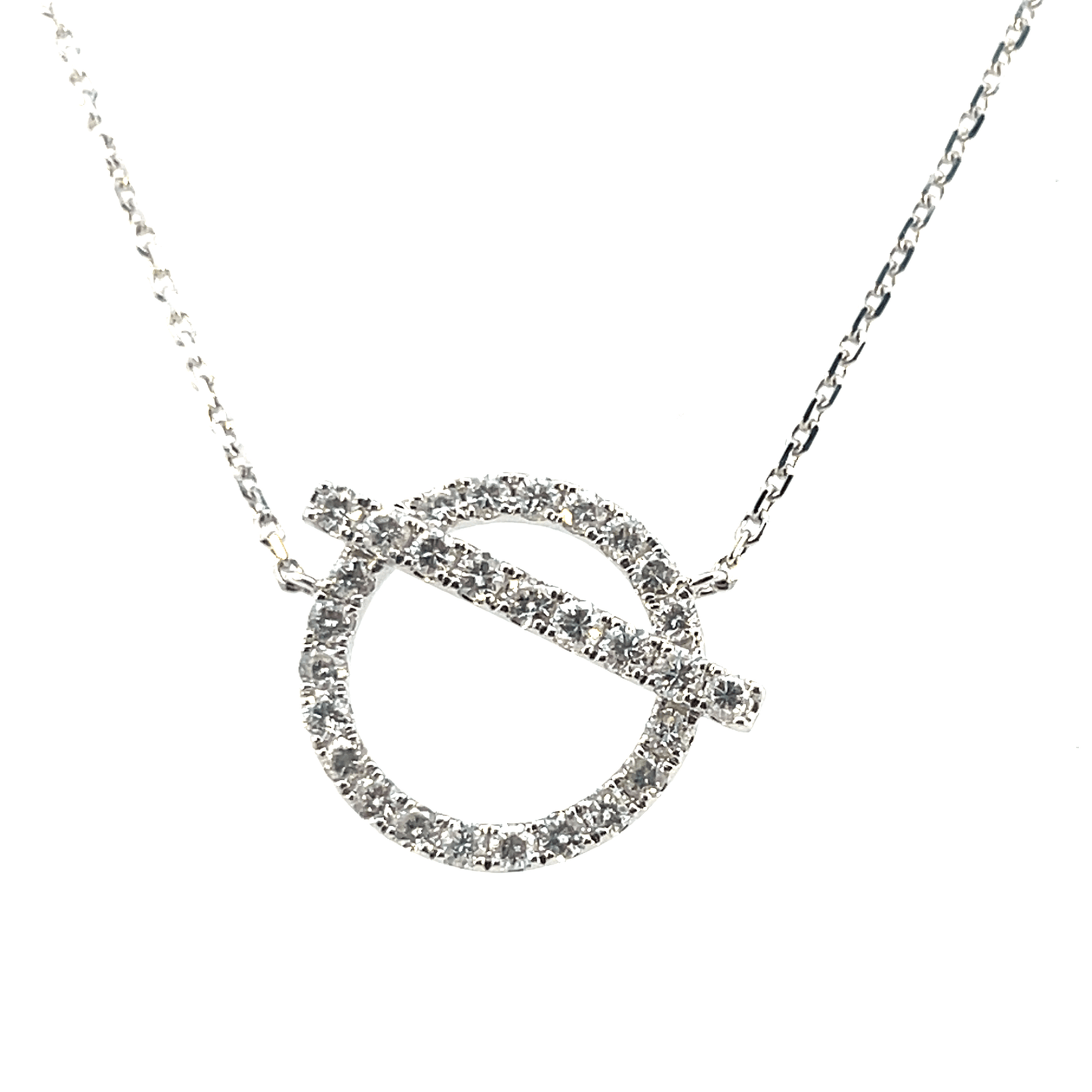 Diamond Circle Pendant Necklace 18K White Gold
