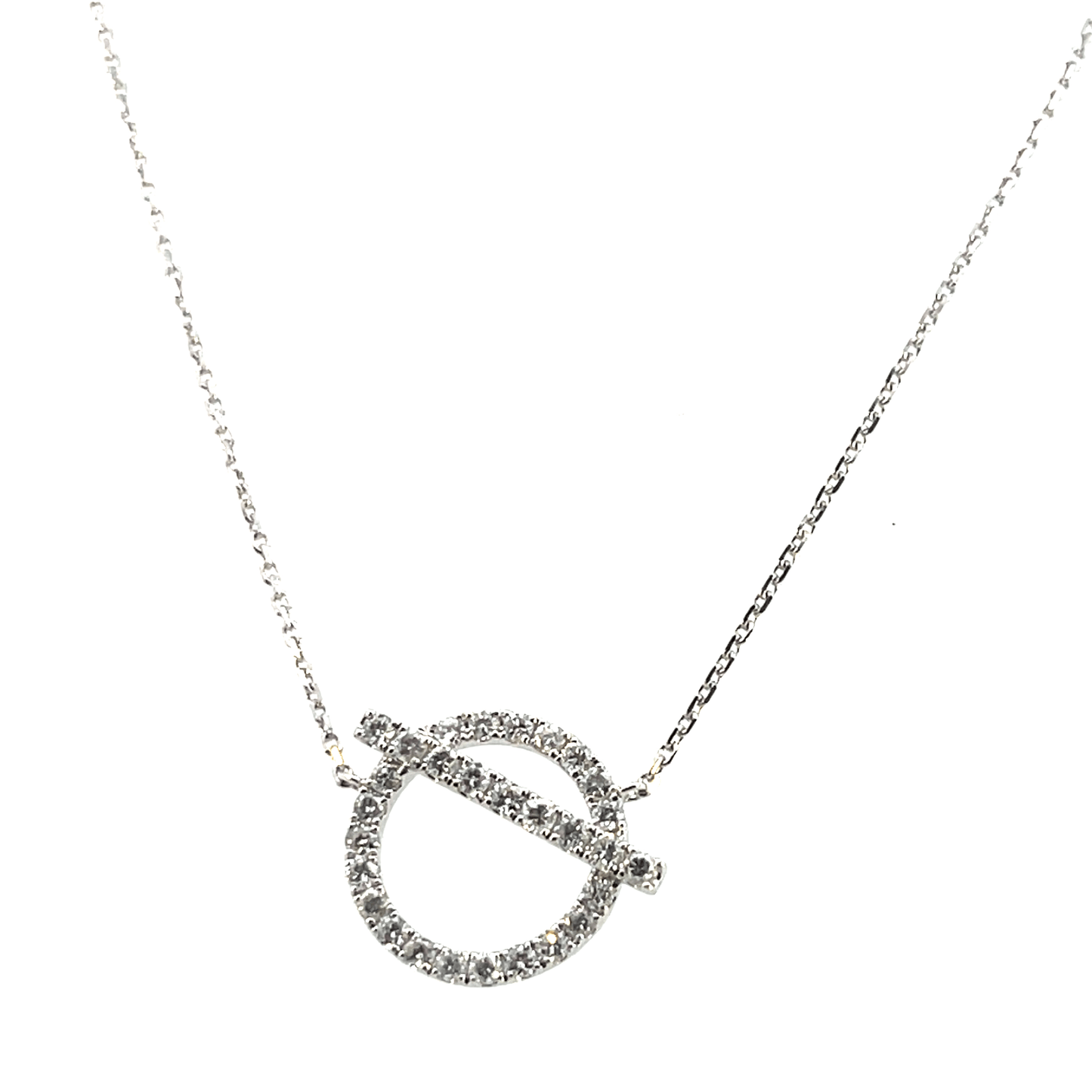 Diamond Circle Pendant Necklace 18K White Gold