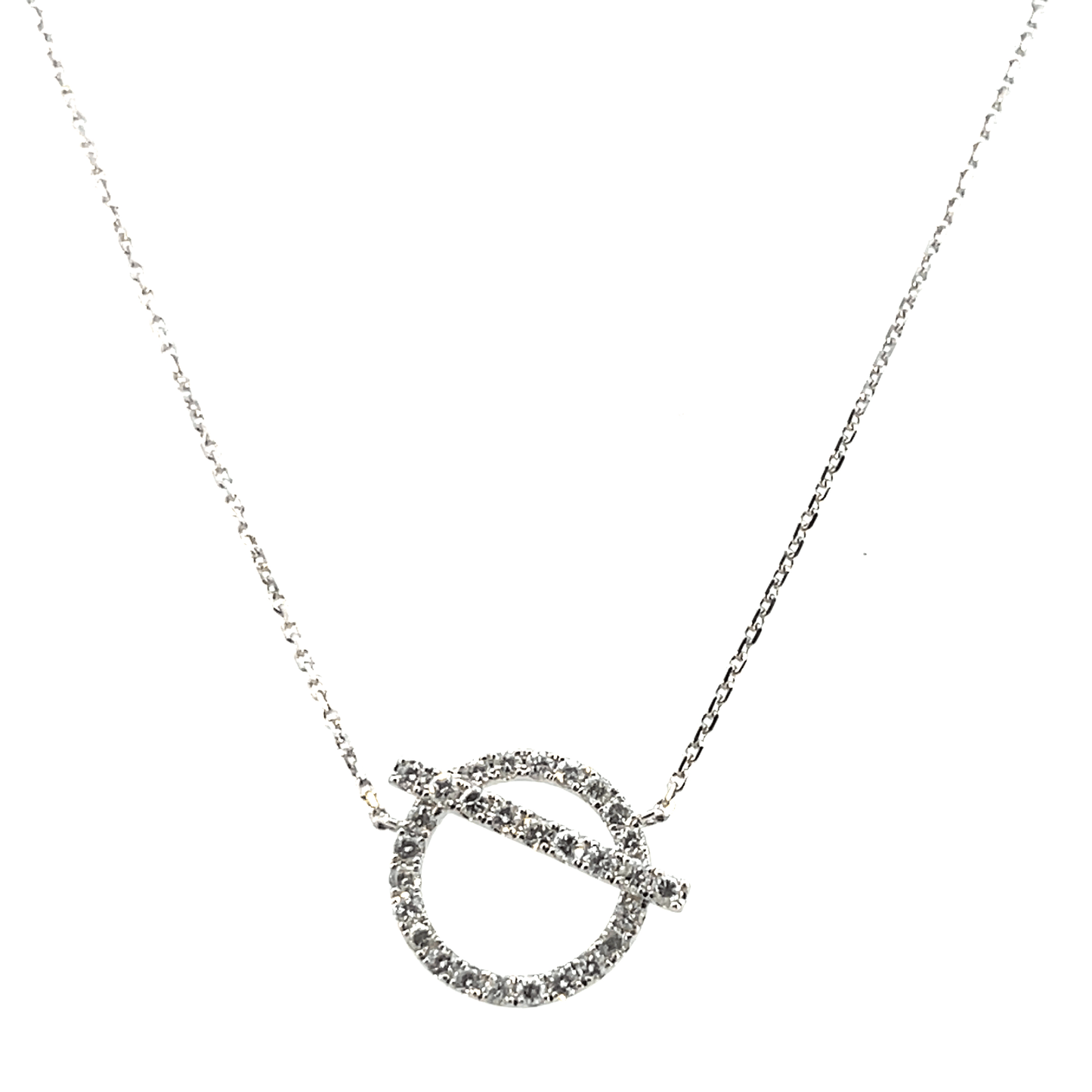 Diamond Circle Pendant Necklace 18K White Gold