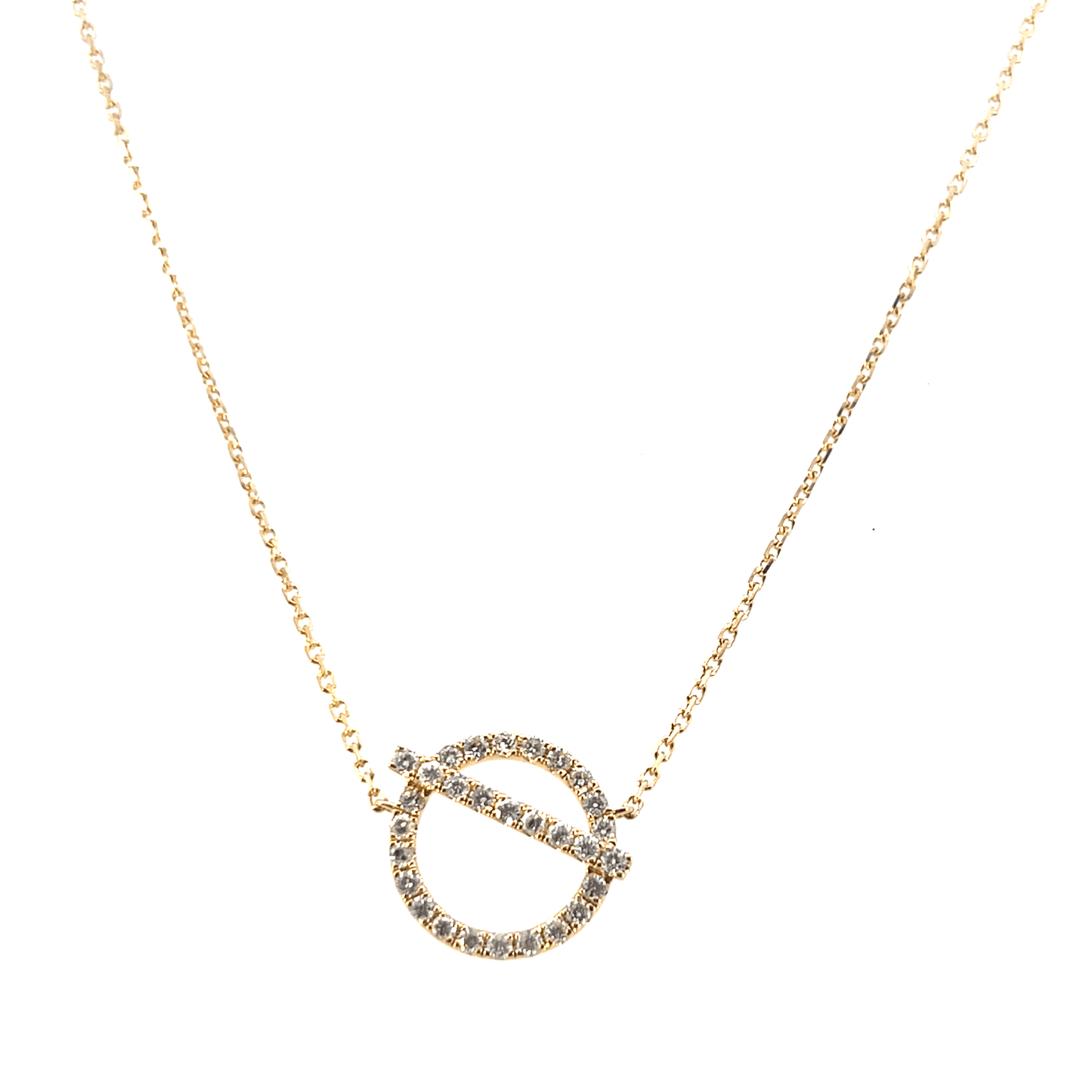 Geometric 18K Yellow Gold Diamond Circle and Bar Necklace (0.40ct Total, 18 Inch Chain)