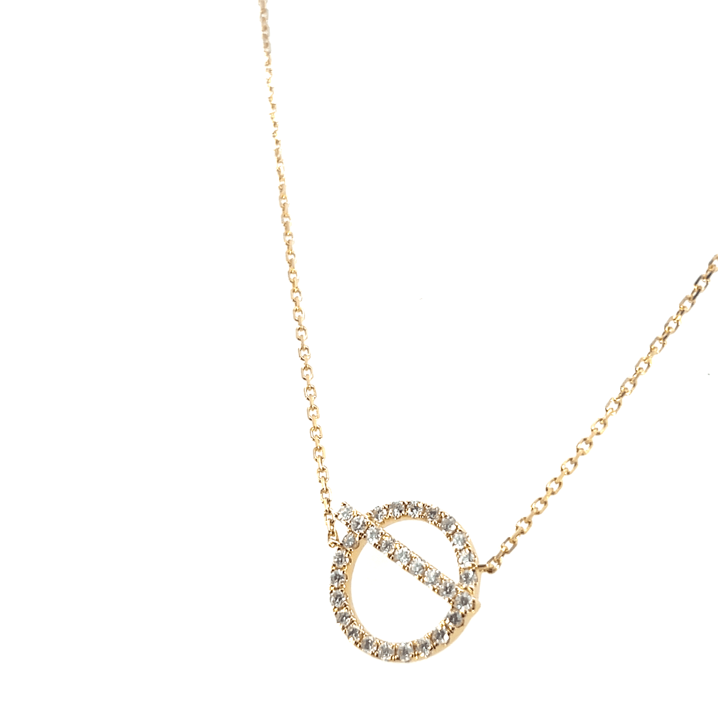Geometric 18K Yellow Gold Diamond Circle and Bar Necklace (0.40ct Total, 18 Inch Chain)