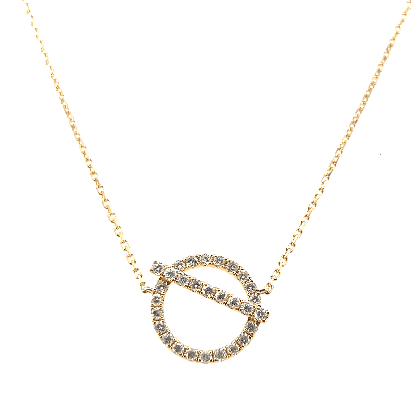 Geometric 18K Yellow Gold Diamond Circle and Bar Necklace (0.40ct Total, 18 Inch Chain)