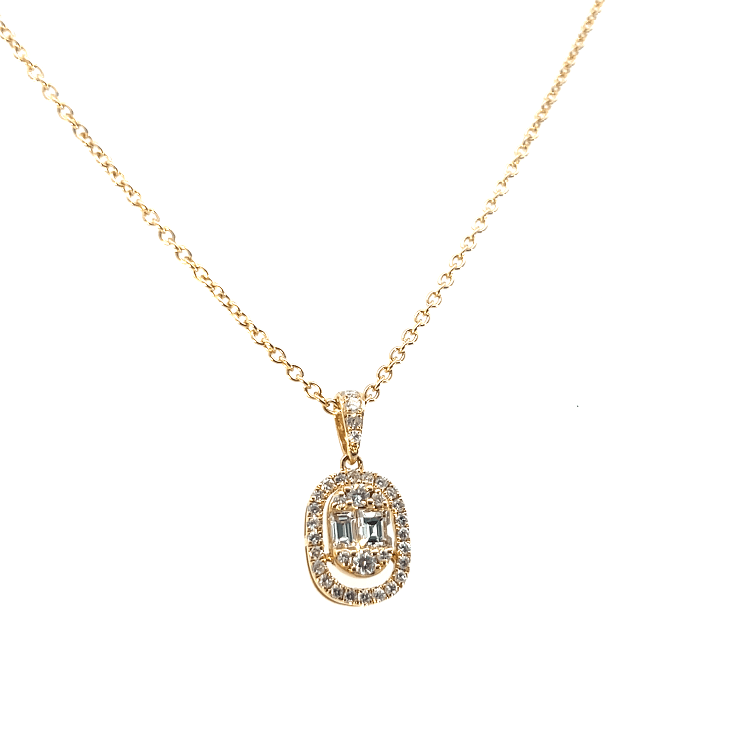 Diamond Bar Pendant Necklace 18K Yellow Gold