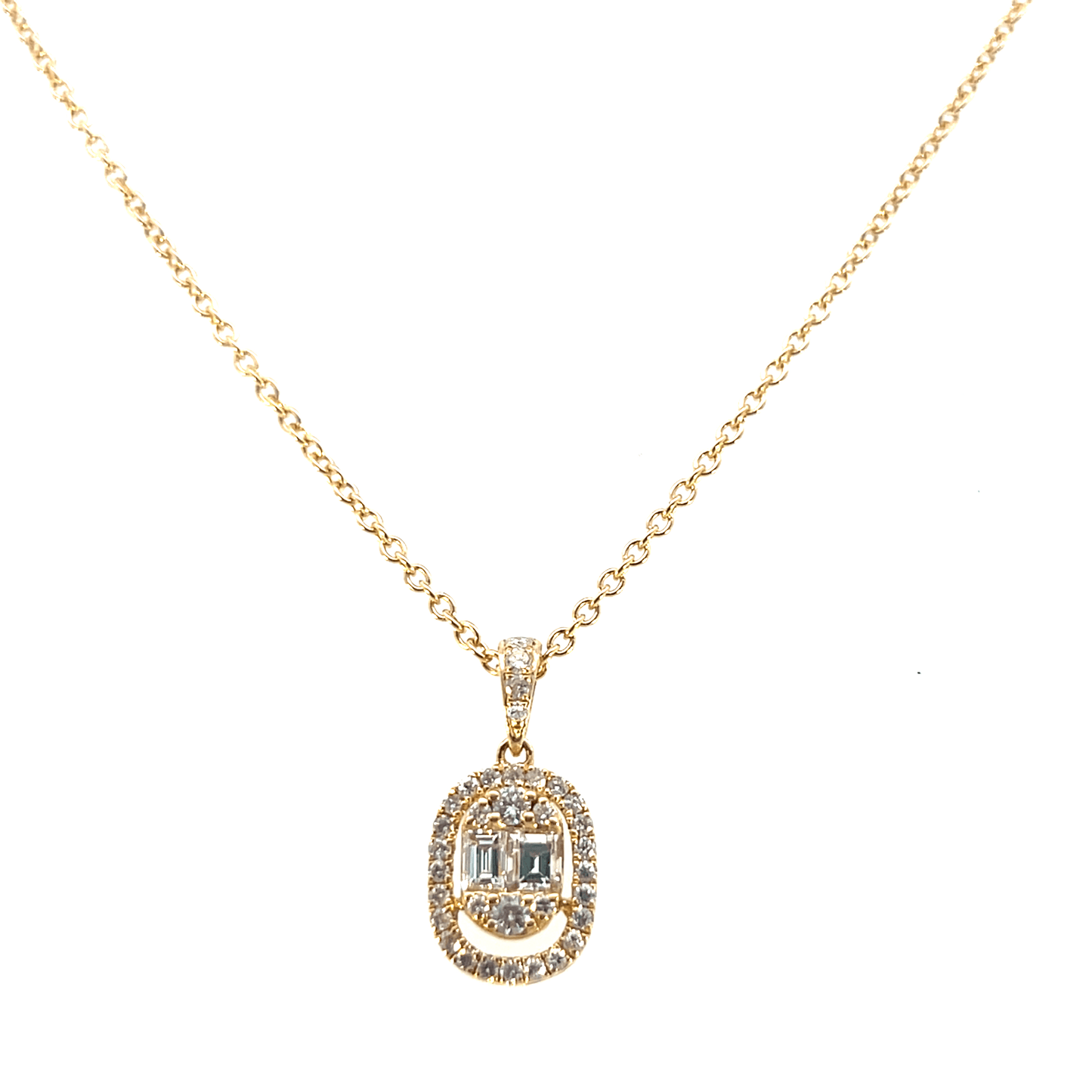 Diamond Bar Pendant Necklace 18K Yellow Gold