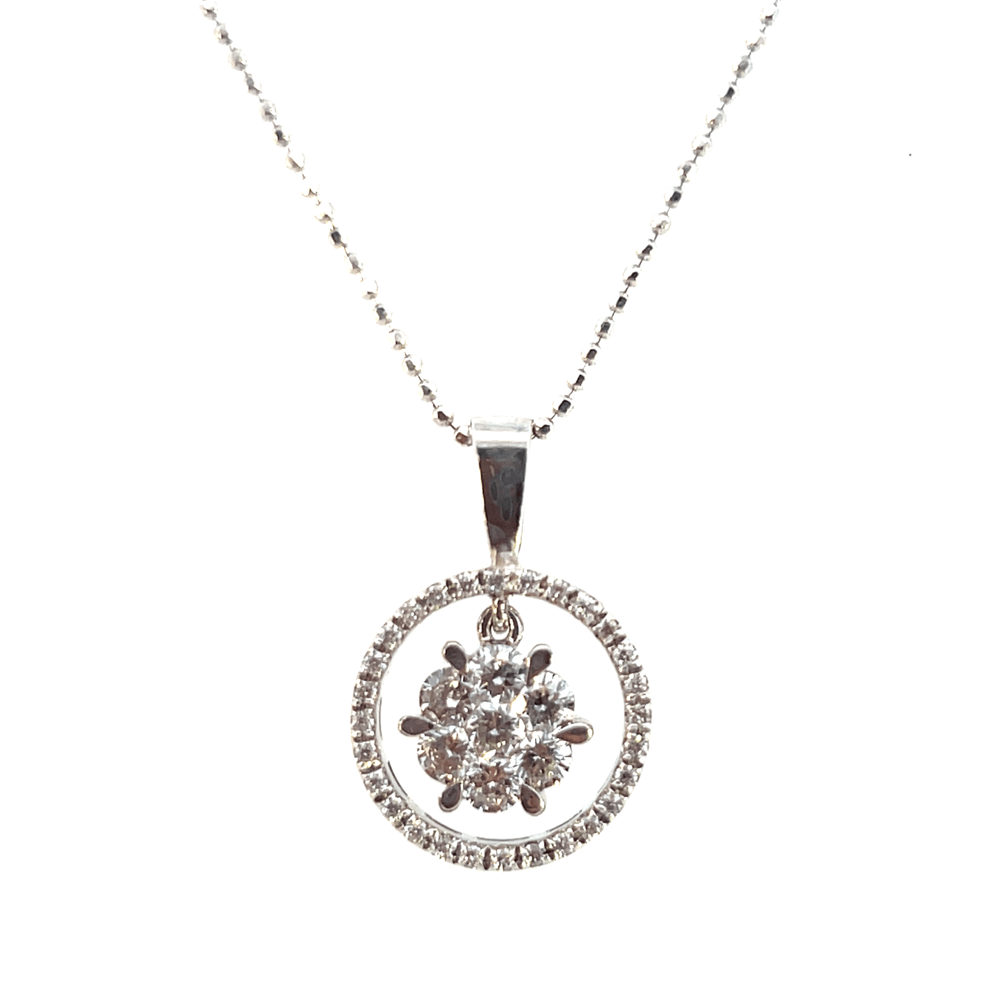 Sparkling "Inverted Flower" Diamond Pendant Necklace (1.10ct Total, 18K White Gold) - DP2062