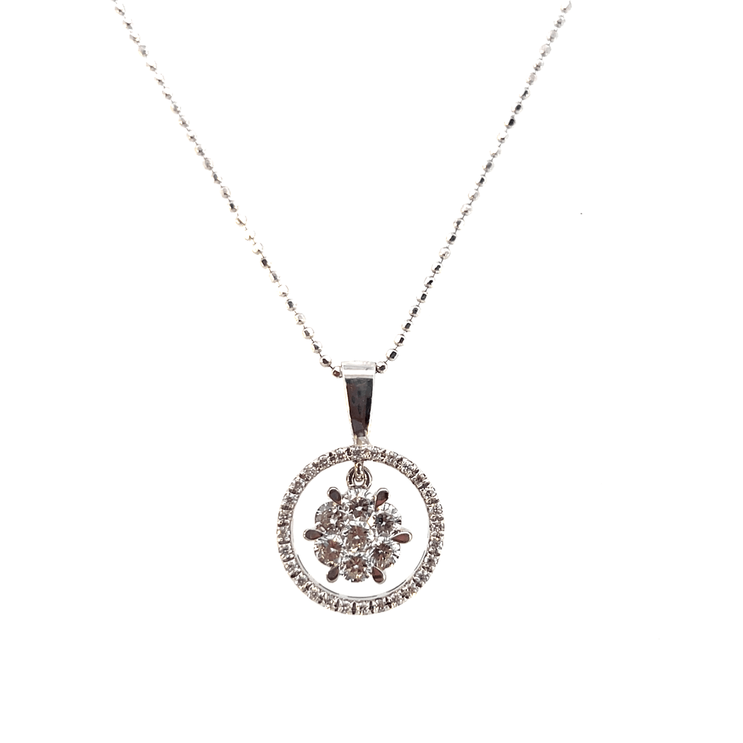 Sparkling "Inverted Flower" Diamond Pendant Necklace (1.10ct Total, 18K White Gold) - DP2062