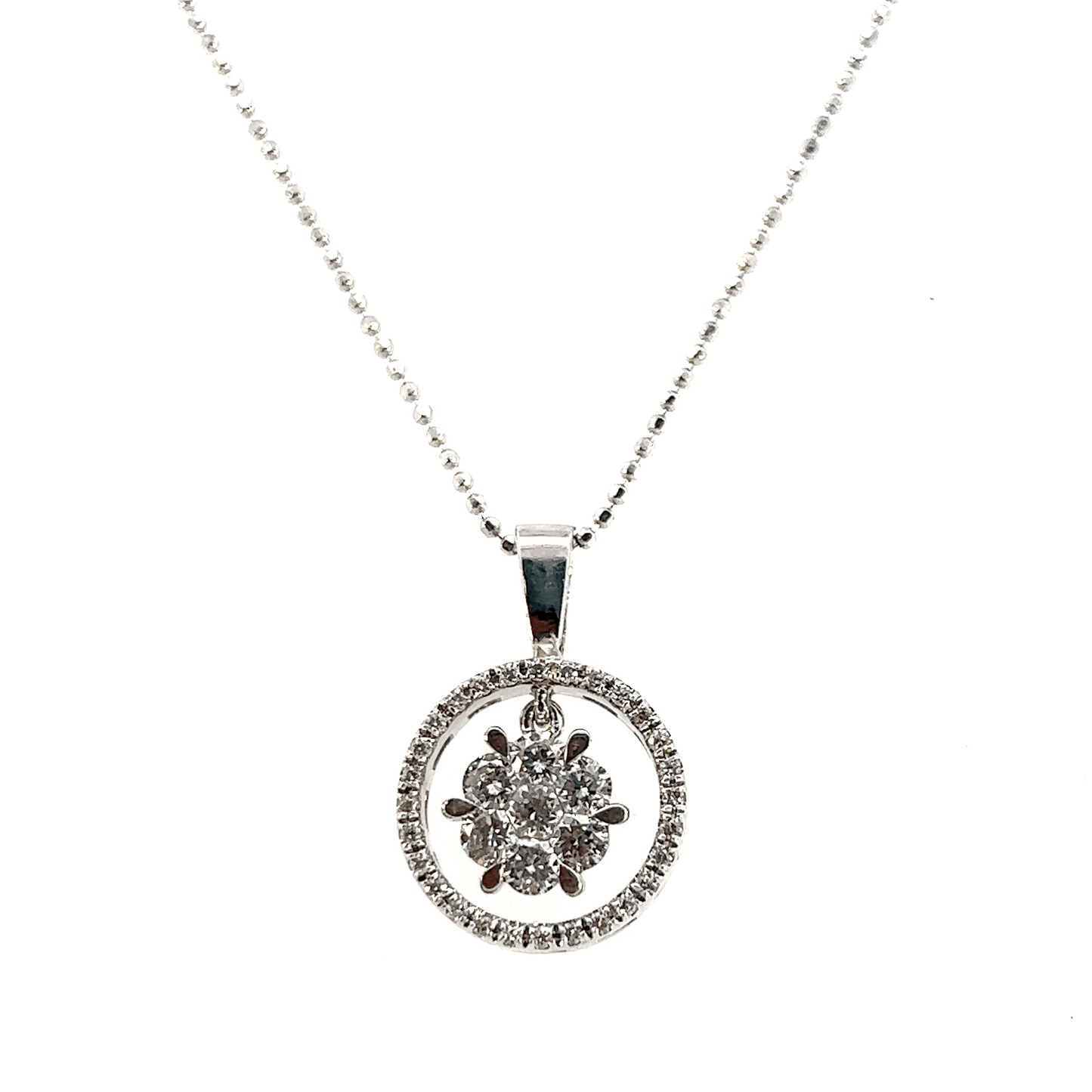 Sparkling "Inverted Flower" Diamond Pendant Necklace (1.10ct Total, 18K White Gold) - DP2062