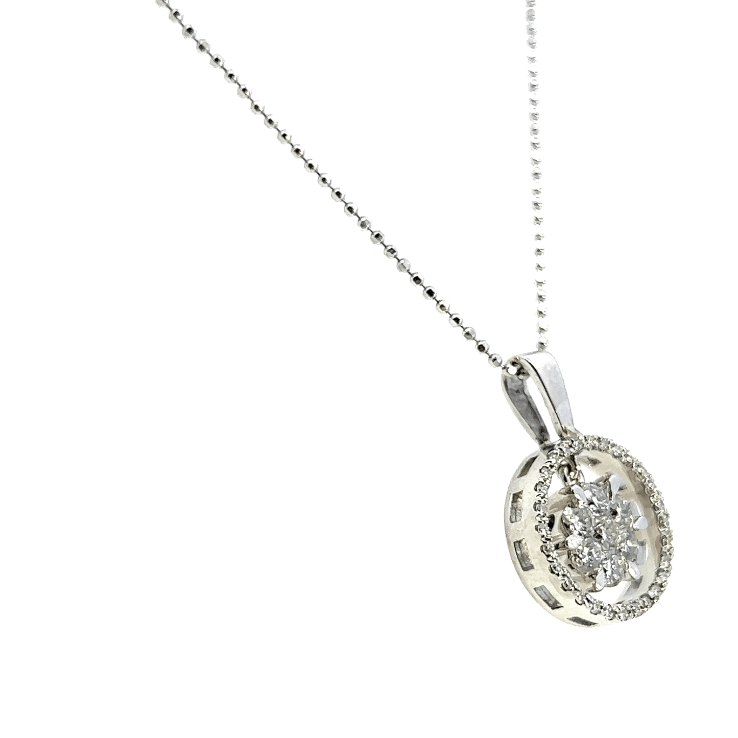 Sparkling "Inverted Flower" Diamond Pendant Necklace (1.10ct Total, 18K White Gold) - DP2062
