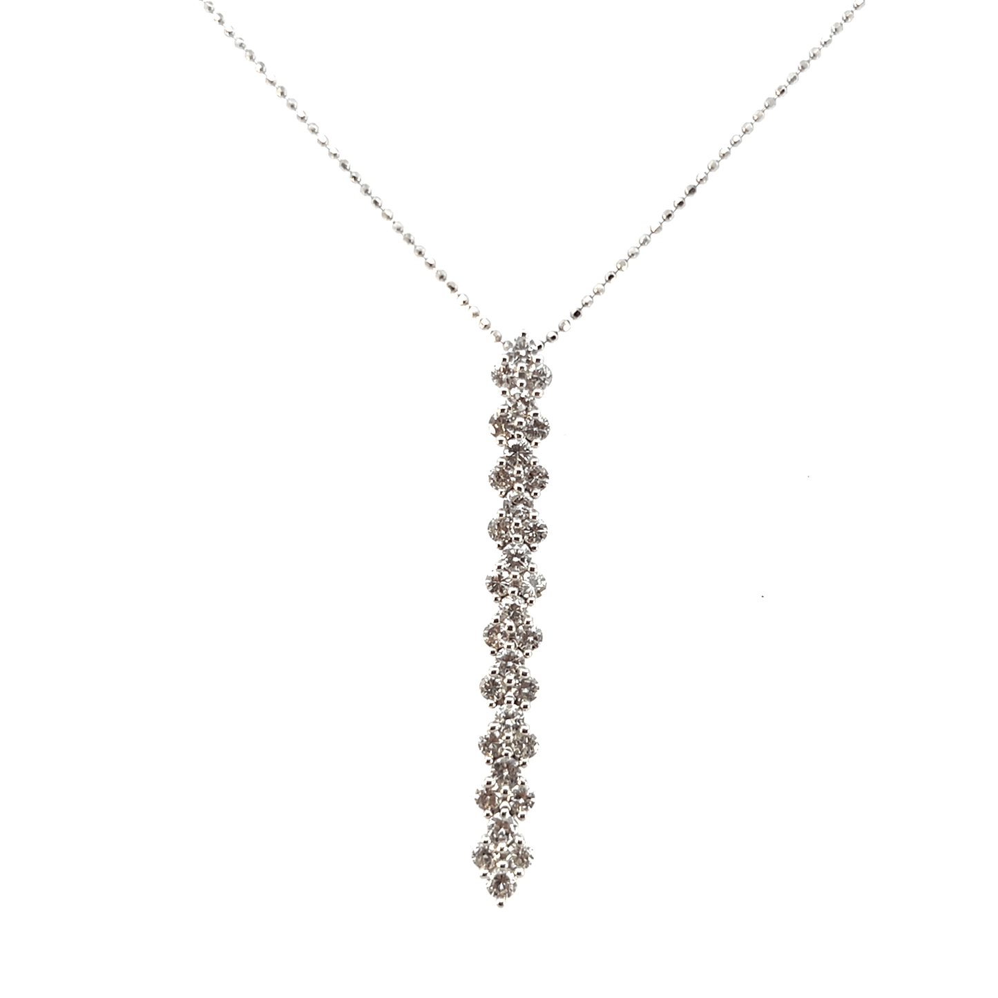 Stunning 18K White Gold Vertical Diamond Line Pendant Necklace (1.38ct Total) - DP0600