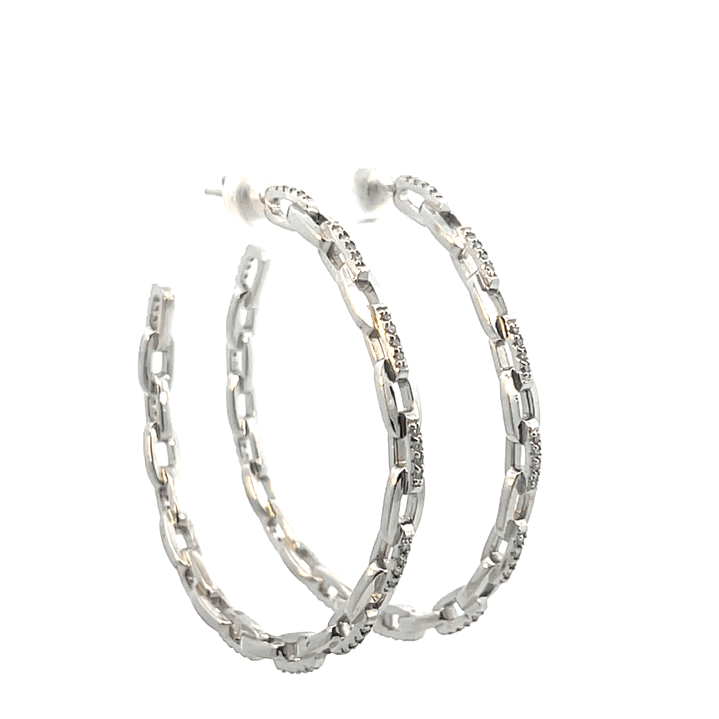 Elegant Paperclip Hoop Earrings – D 0.58 CT in 14K White Gold SKU: DH995