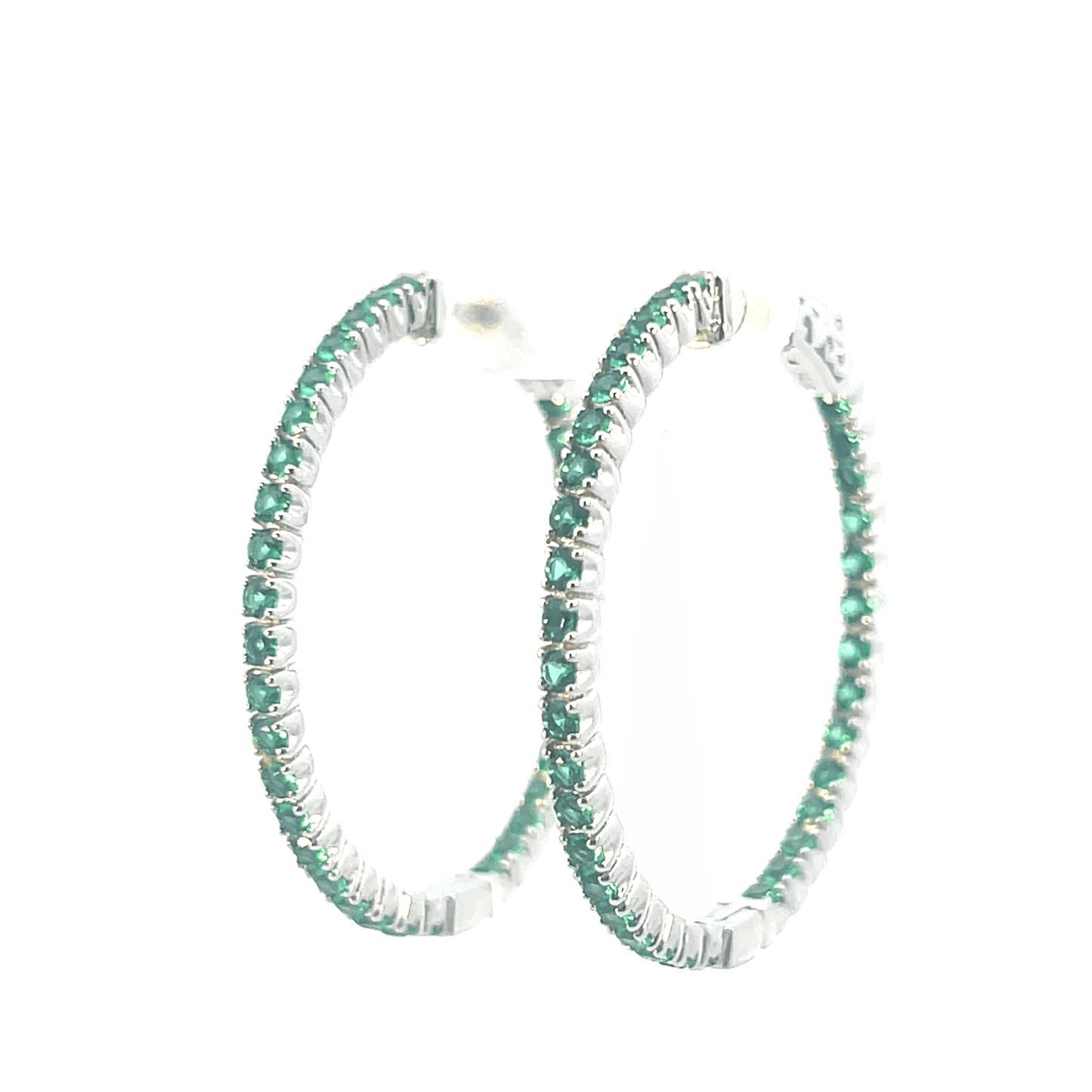 Elegant Green Hoop Earrings – EM 2.06 CT in 14K White Gold