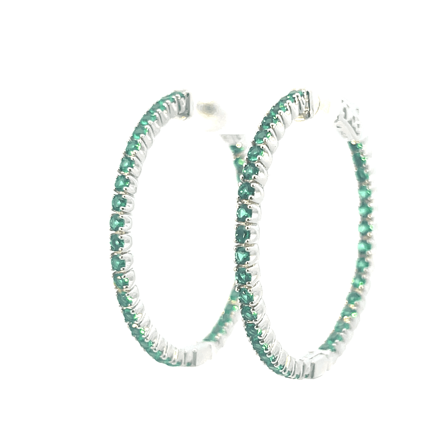 Elegant Green Hoop Earrings – EM 2.06 CT in 14K White Gold