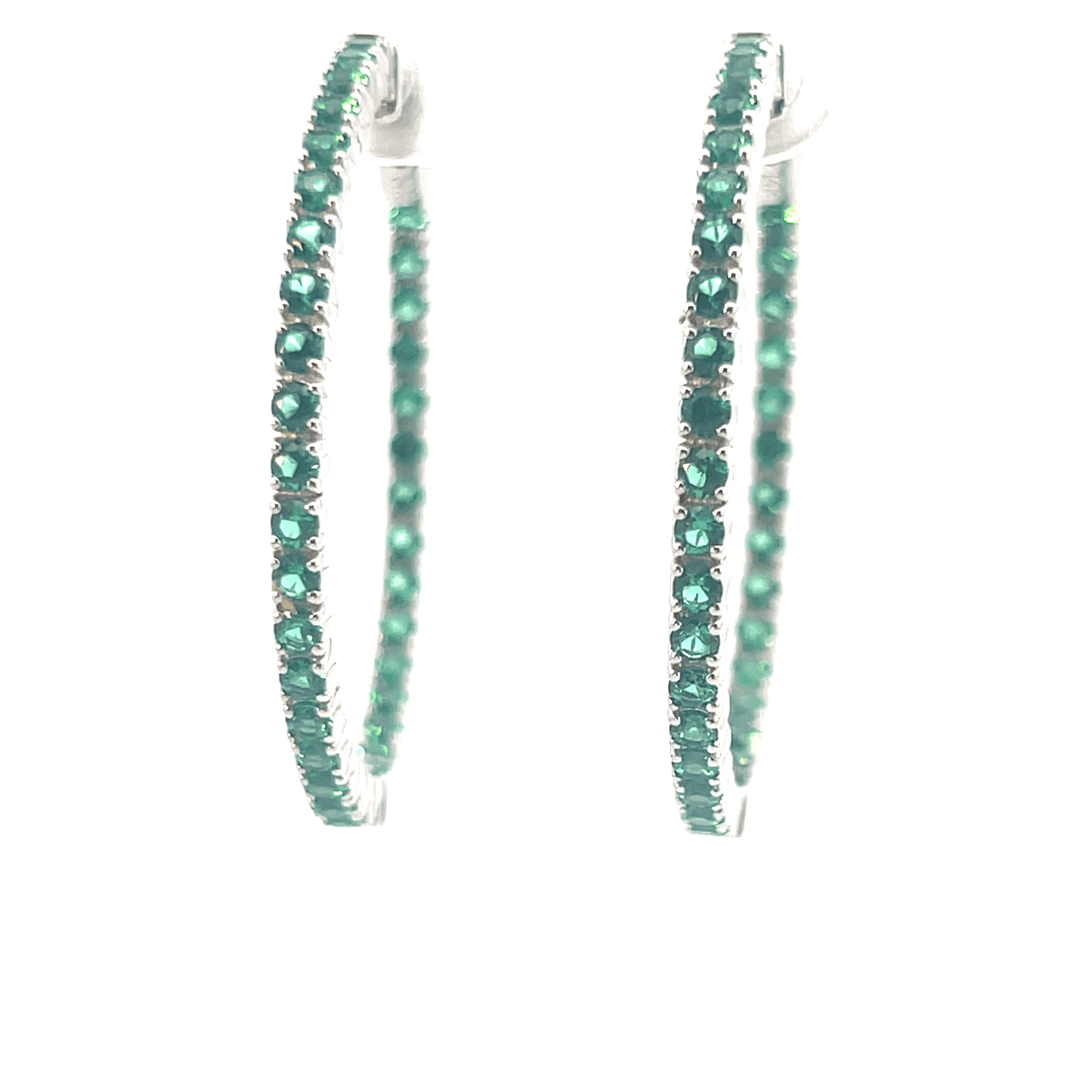 Elegant Green Hoop Earrings – EM 2.06 CT in 14K White Gold