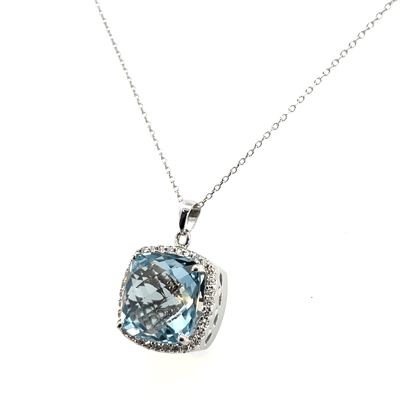 Elegant Blue Gemstone Pendant – Aquamarine 7.50 CT with Diamonds in 14K White Gold