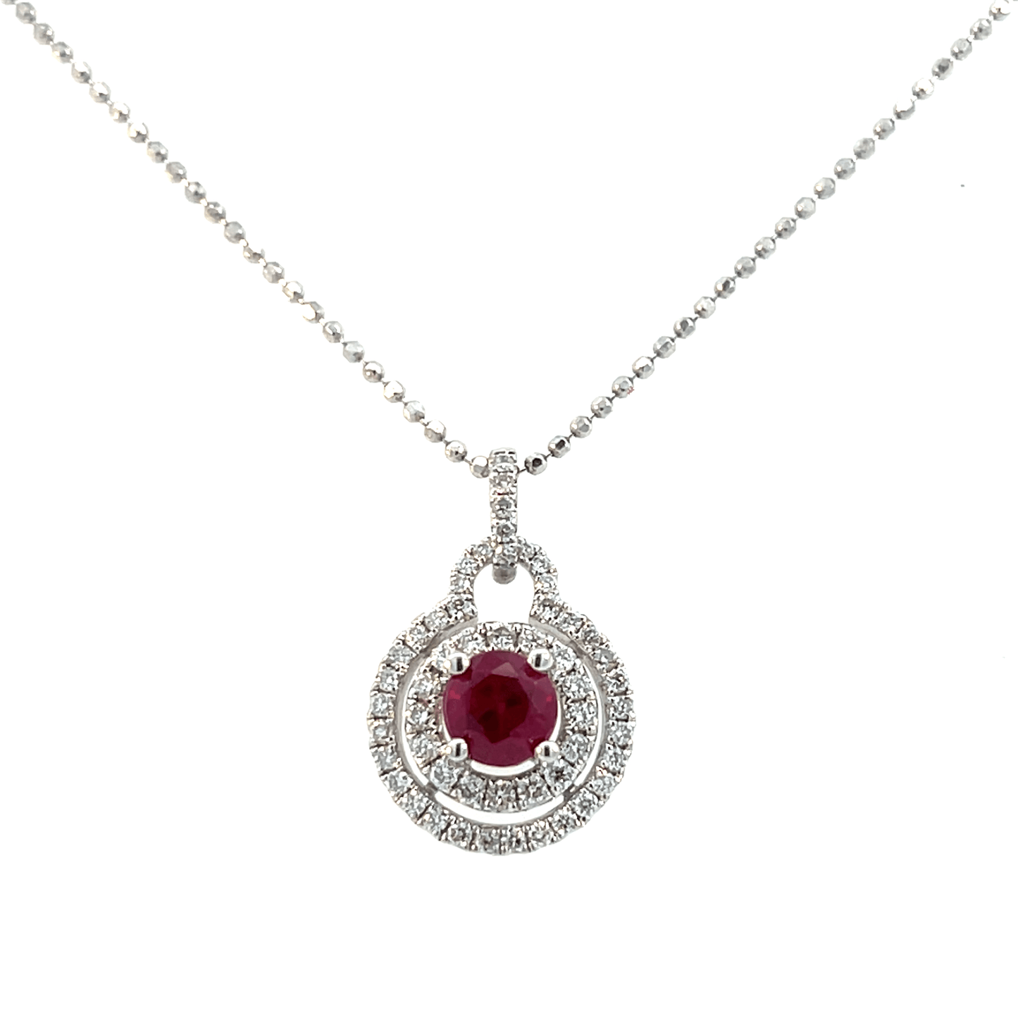 Ruby & Diamond Pendant Necklace in 18K White Gold – 1.17 CTW