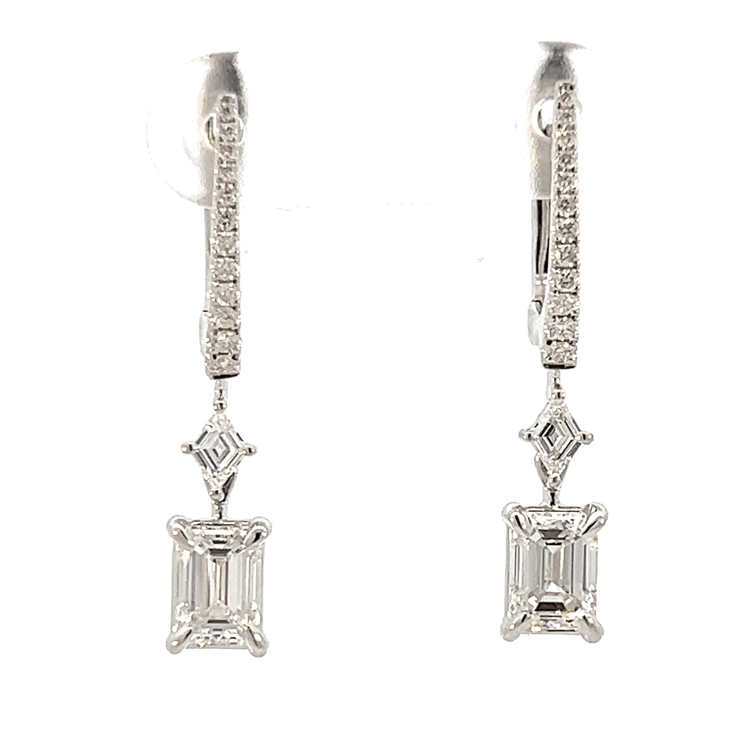 Emerald-Cut Diamond Drop Earrings in 18K White Gold – 1.80 CTW (GIA Certified)