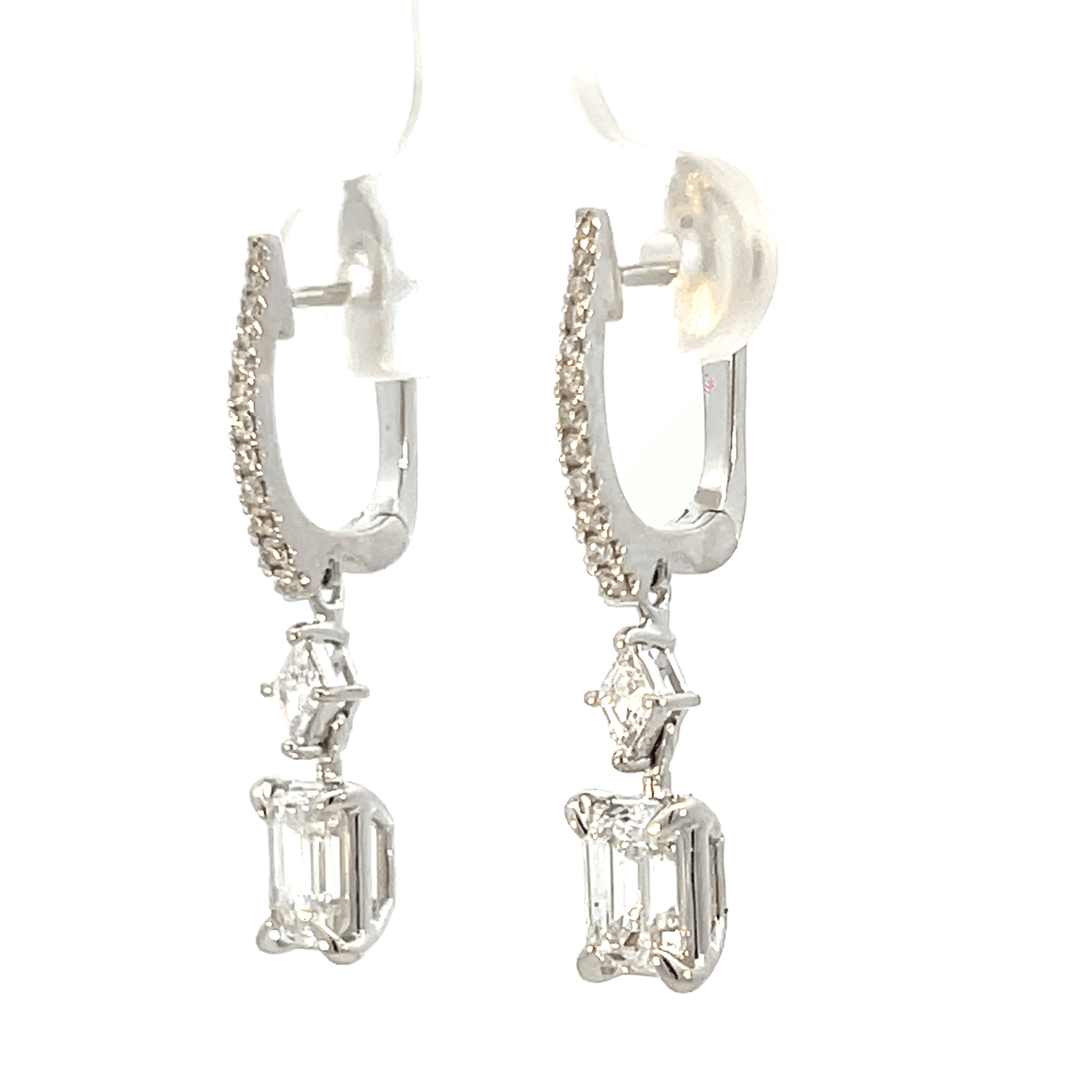 Emerald-Cut Diamond Drop Earrings in 18K White Gold – 1.80 CTW (GIA Certified)