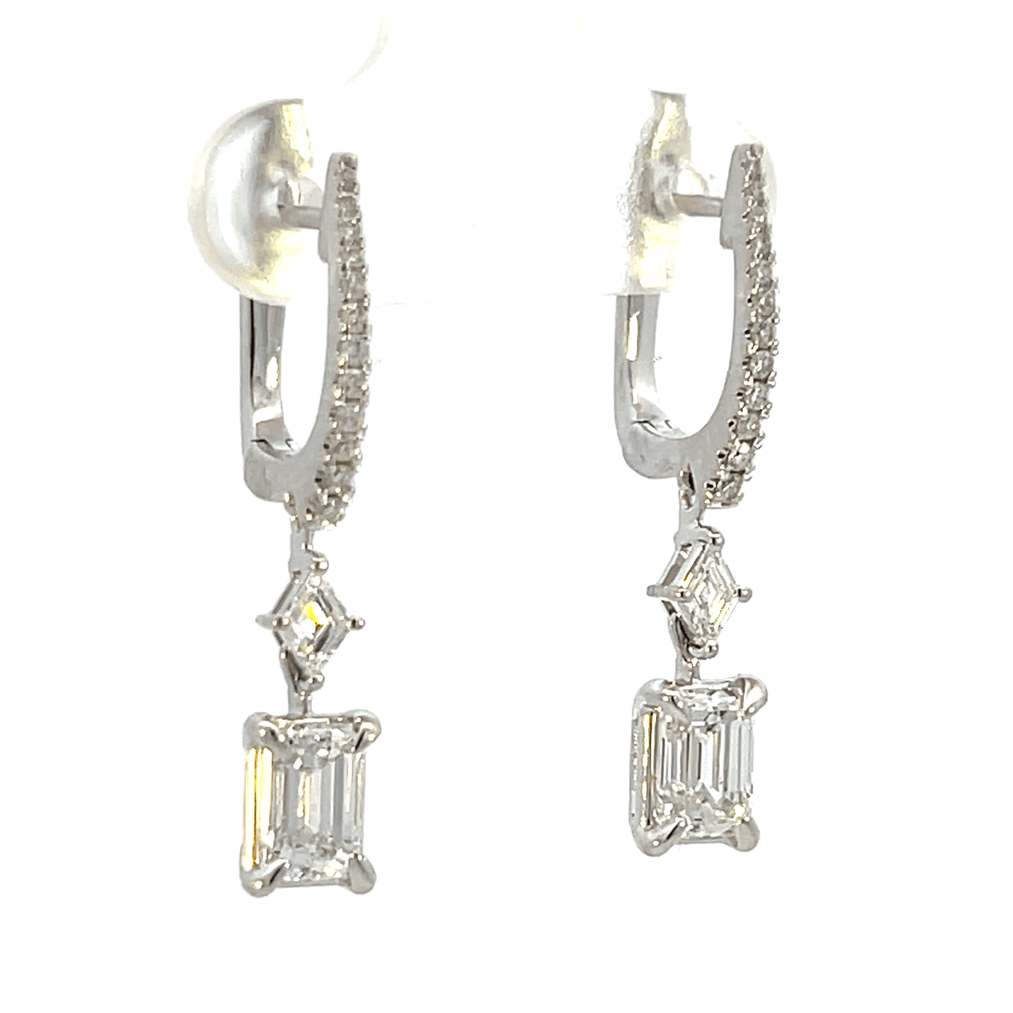 Emerald-Cut Diamond Drop Earrings in 18K White Gold – 1.80 CTW (GIA Certified)
