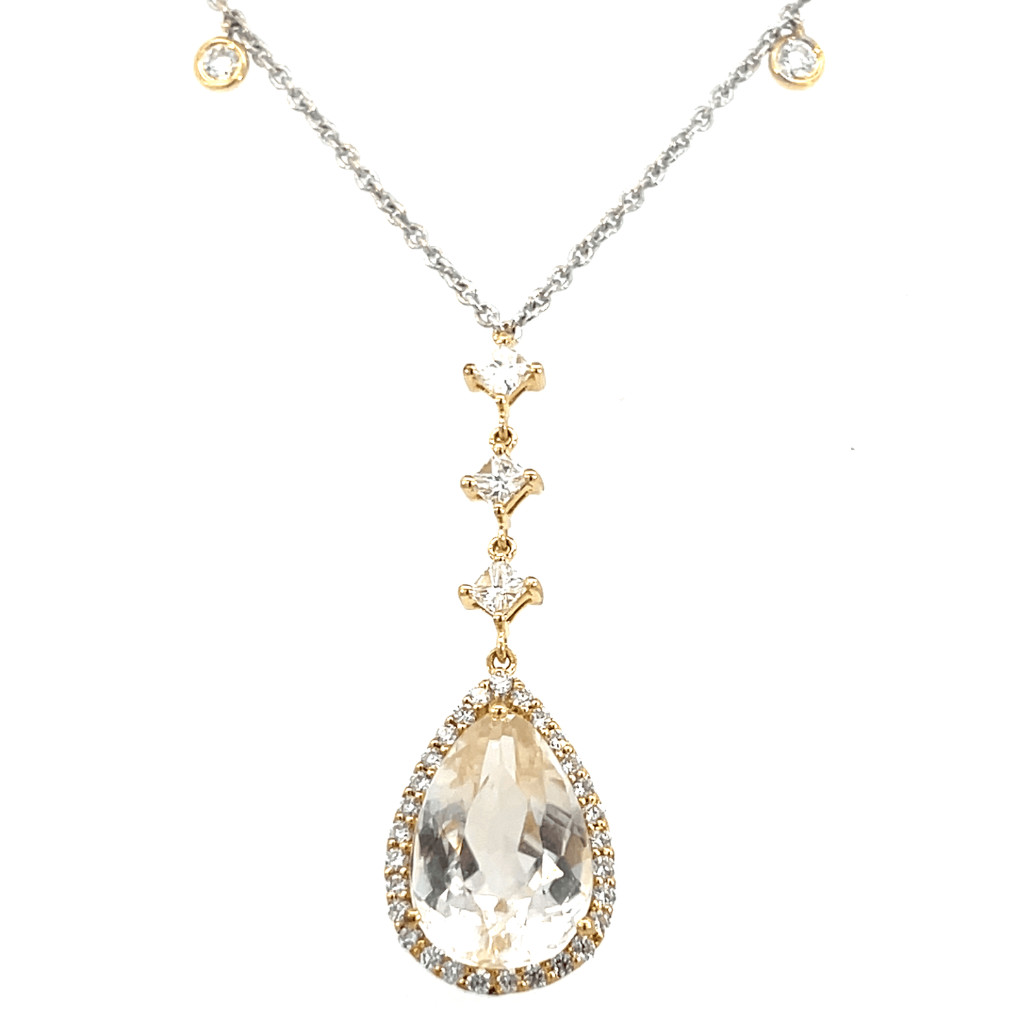 Elegant Pear-Cut Kunzite & Diamond Drop Necklace