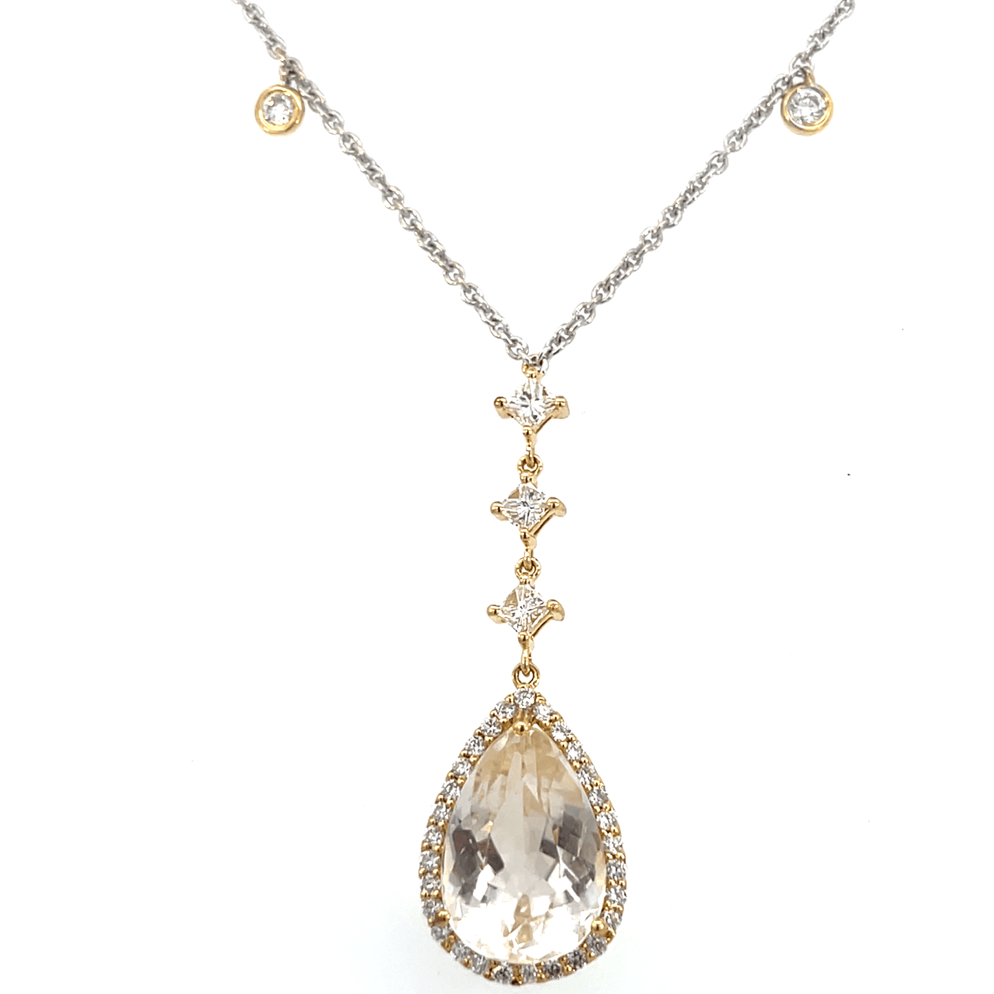 Elegant Pear-Cut Kunzite & Diamond Drop Necklace