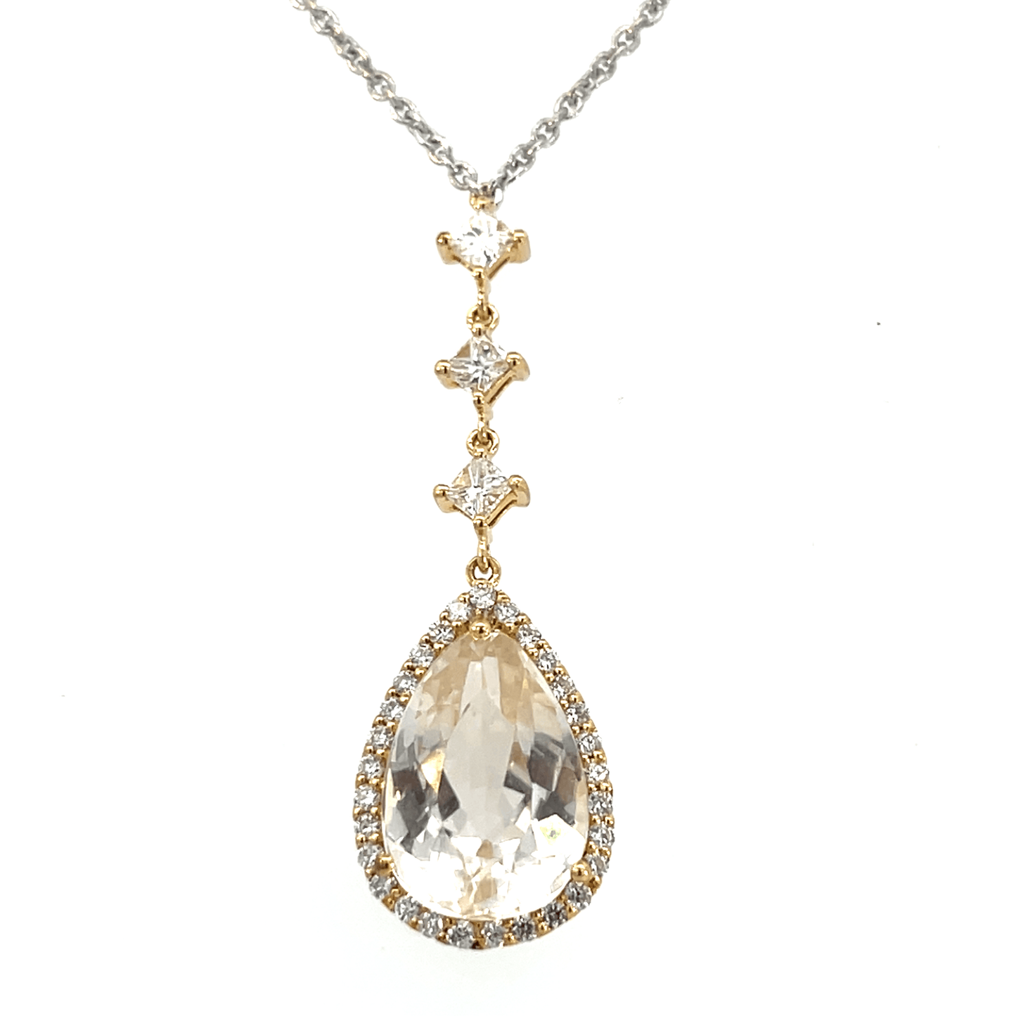 Elegant Pear-Cut Kunzite & Diamond Drop Necklace