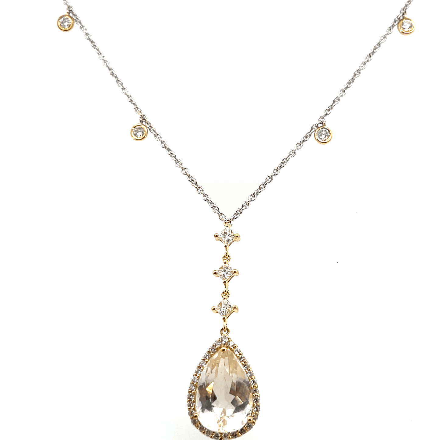 Elegant Pear-Cut Kunzite & Diamond Drop Necklace