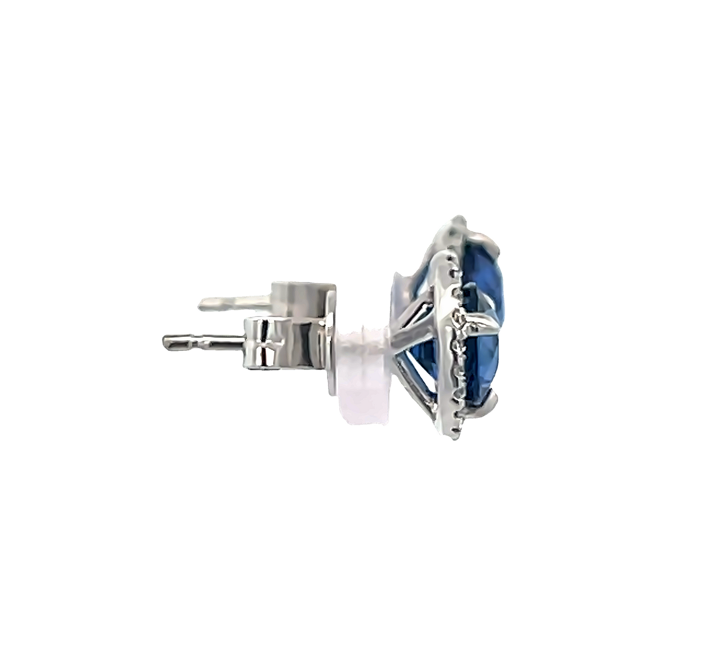 Blue Round Sapphire 2.36CT & White Round Diamonds 0.20CT 18KW Studs Earrings