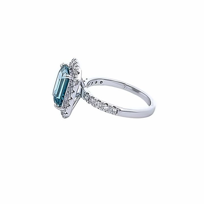 Emerald Shape Aquamarine 3.01CT Round Diamond 0.52CT Cocktail Ring 14K White Gold