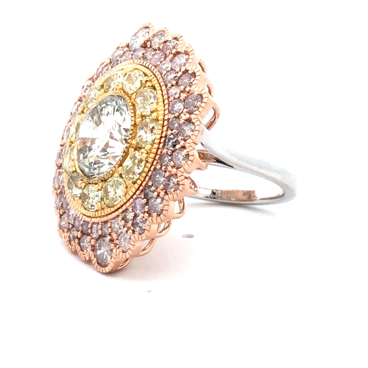 Vintage-Inspired Multi-Tone Diamond Halo Ring