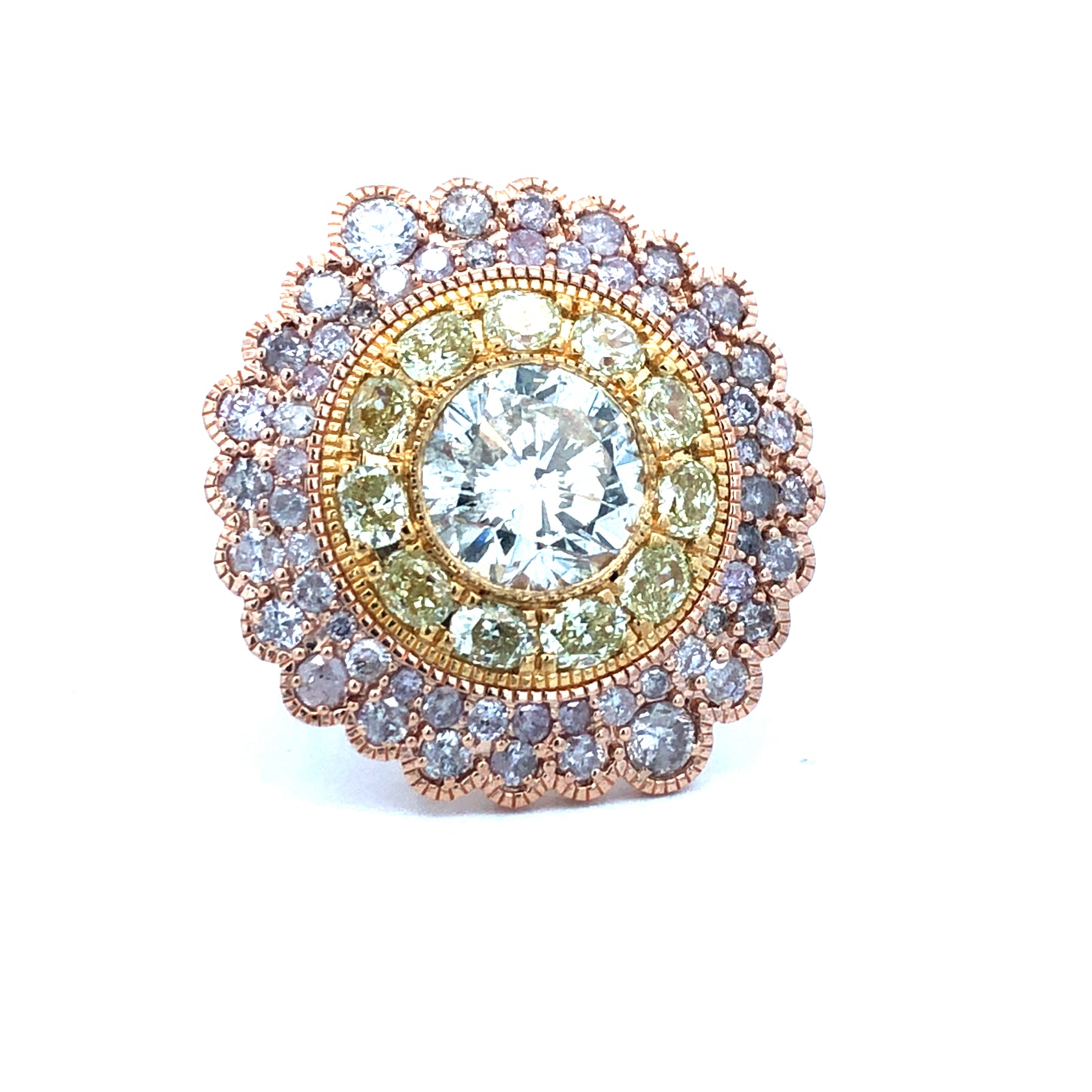 Vintage-Inspired Multi-Tone Diamond Halo Ring