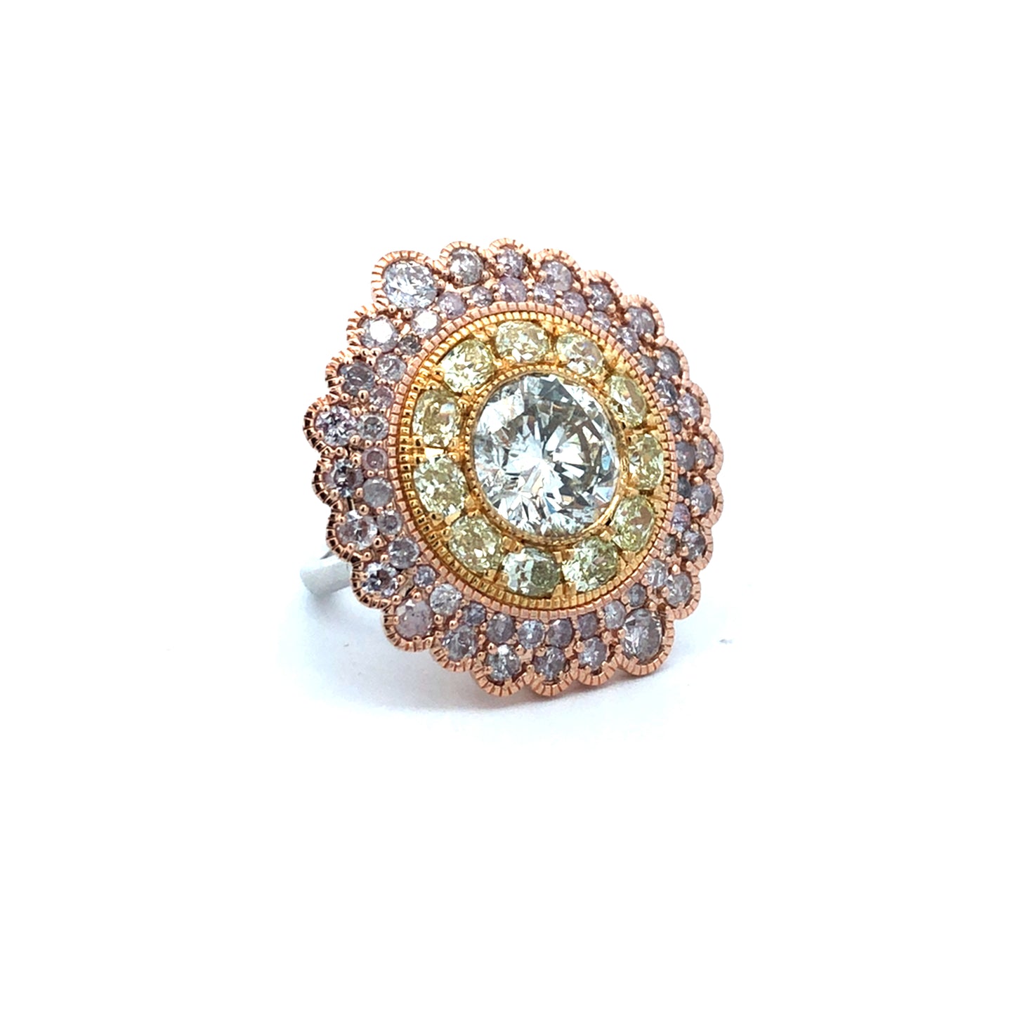 Vintage-Inspired Multi-Tone Diamond Halo Ring