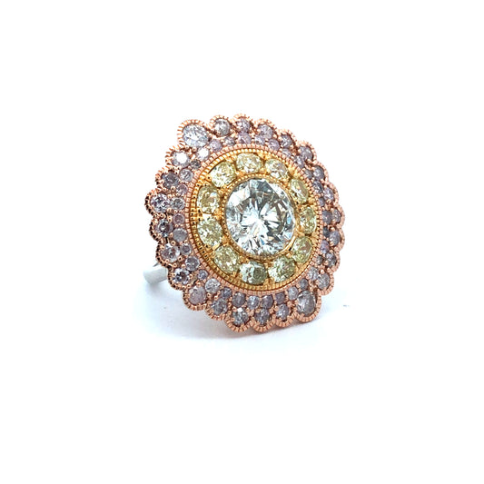 Vintage-Inspired Multi-Tone Diamond Halo Ring