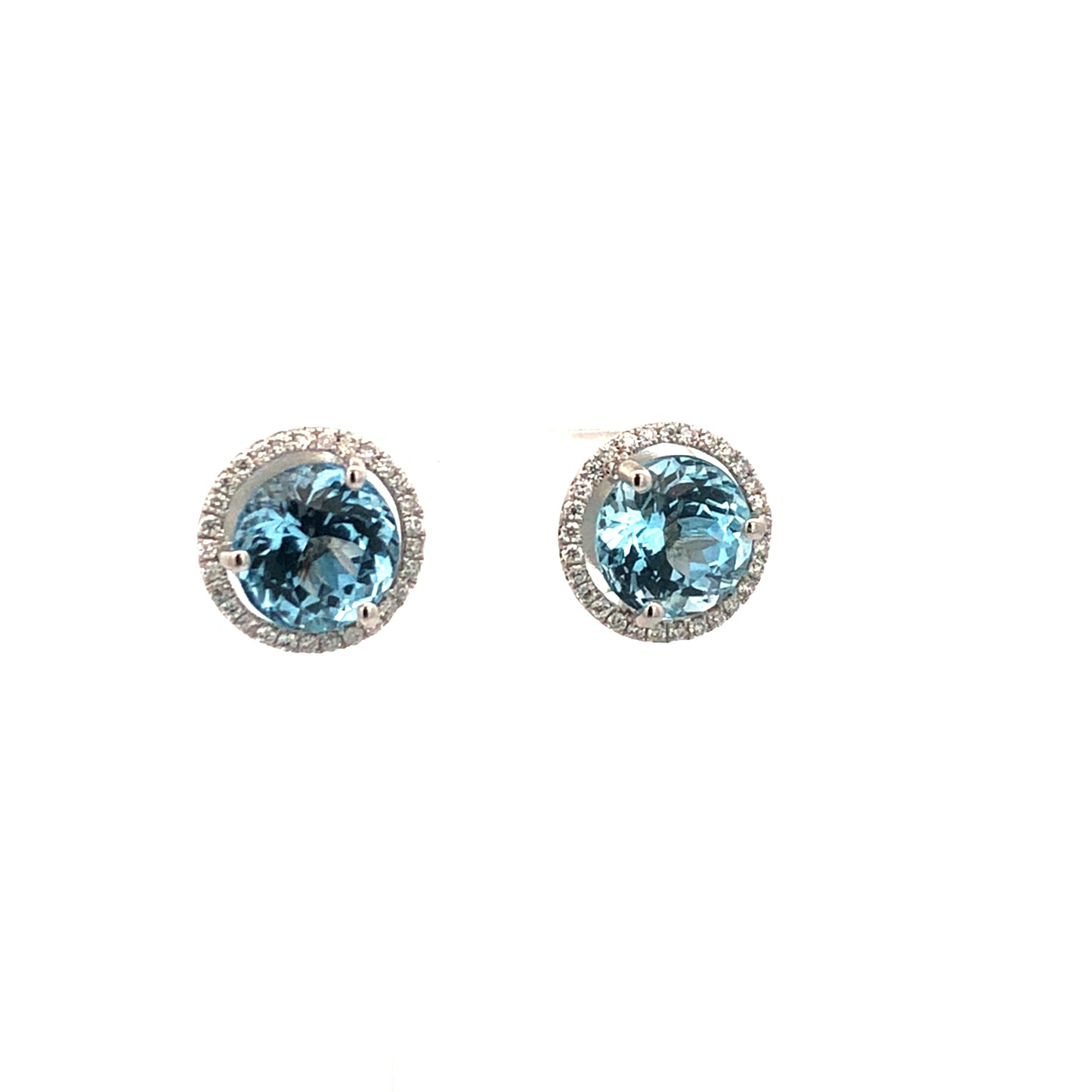 Aquamarine & White Diamond Studs Earrings 4.92ct D.27ct 18K White Gold