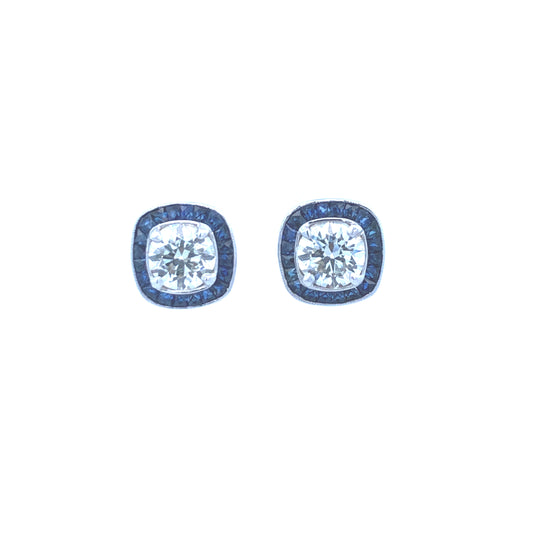 Diamond & Blue Sapphire Halo Earrings D3.00CT K/VS 2.45CT 18K WG